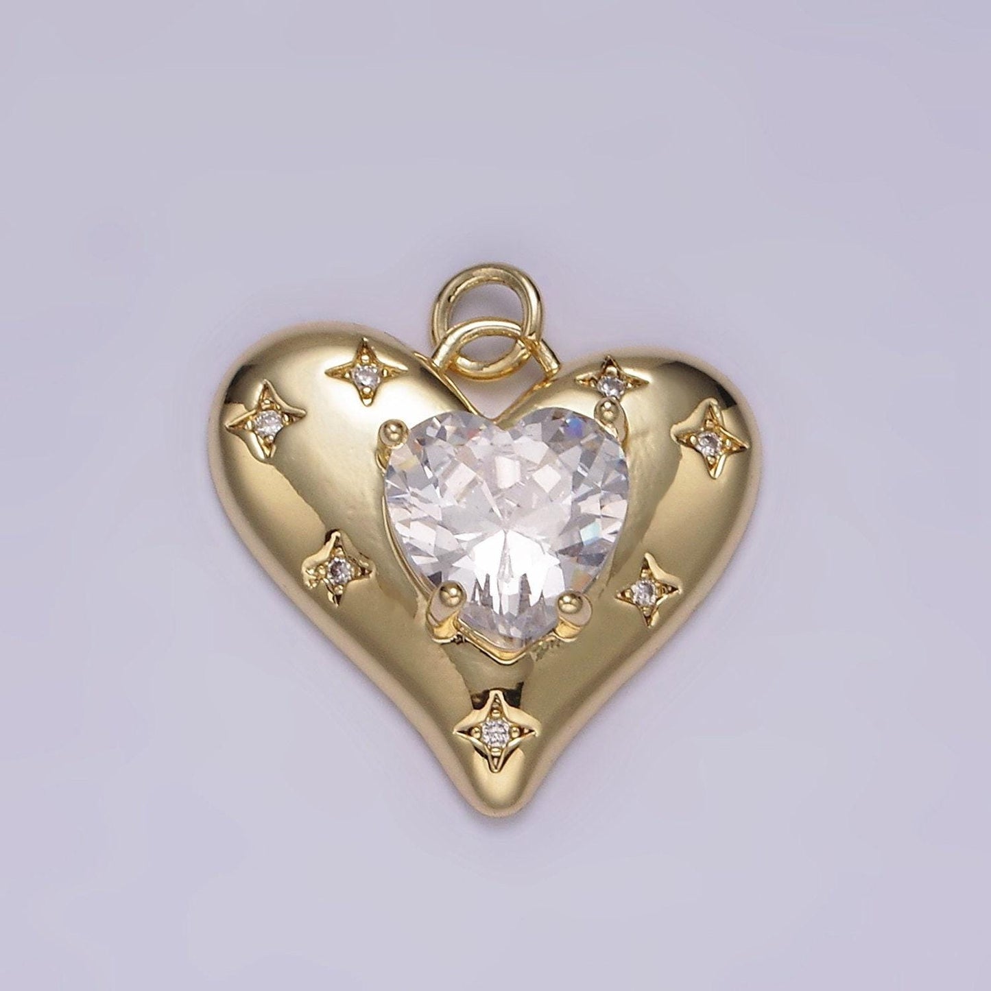 14k gold filled red, pink, clear cz celestial stars heart charm | ag500 - ag502