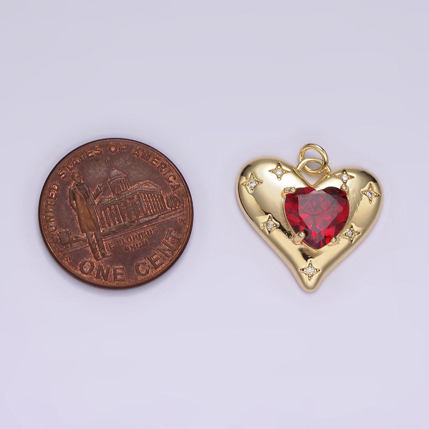 14k gold filled red, pink, clear cz celestial stars heart charm | ag500 - ag502