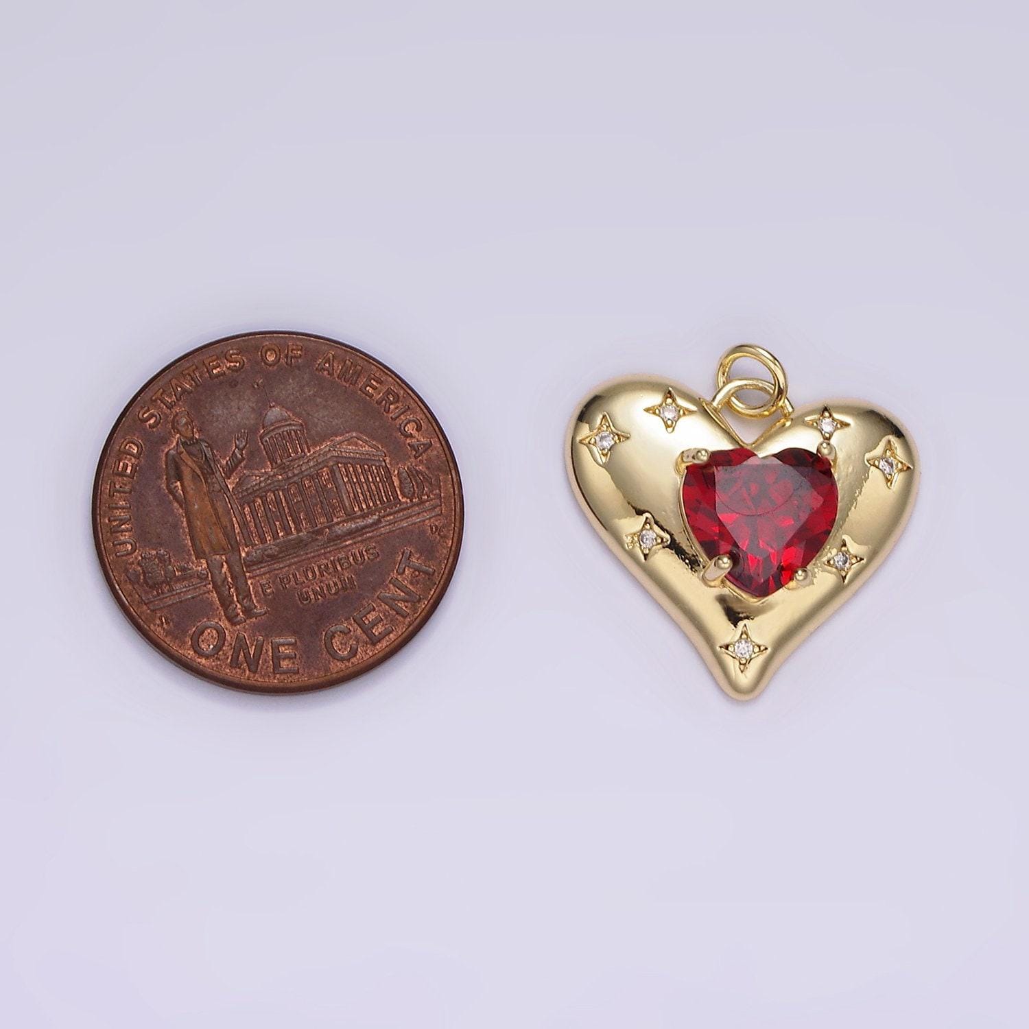 14k gold filled red, pink, clear cz celestial stars heart charm | ag500 - ag502