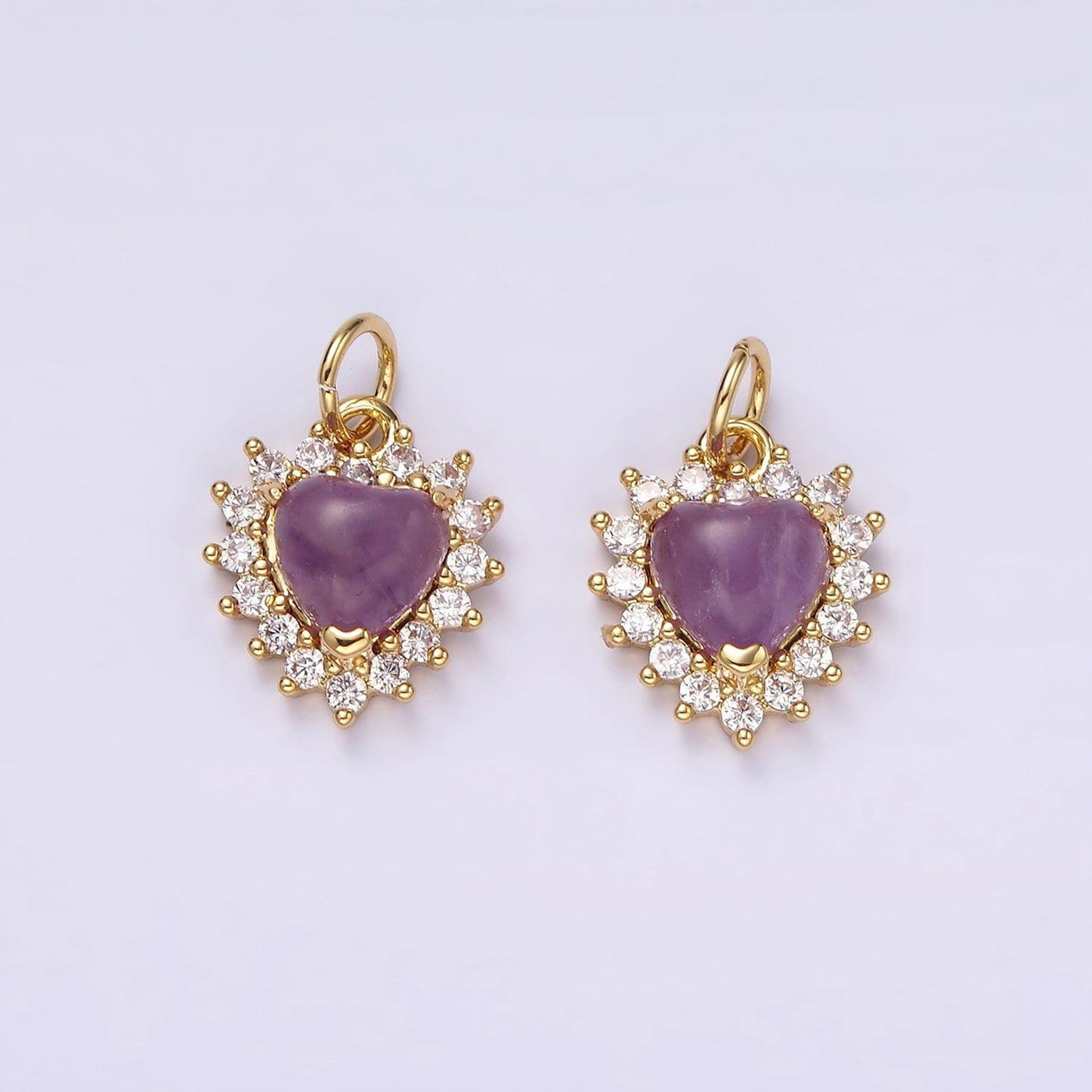 14k gold filled amethyst, moss agate heart cz lined charm | ag486 ag487