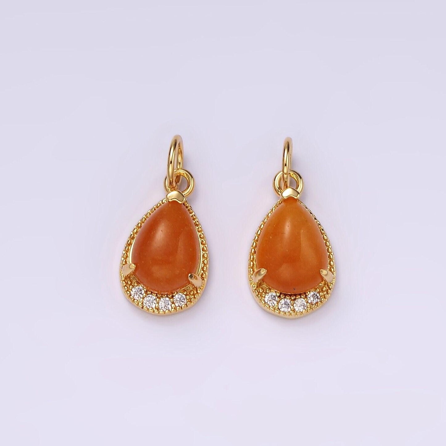 14k gold filled carnelian, topaz, aventurine, tiger eye, amethyst teardrop micro paved charm | ag481 - ag485
