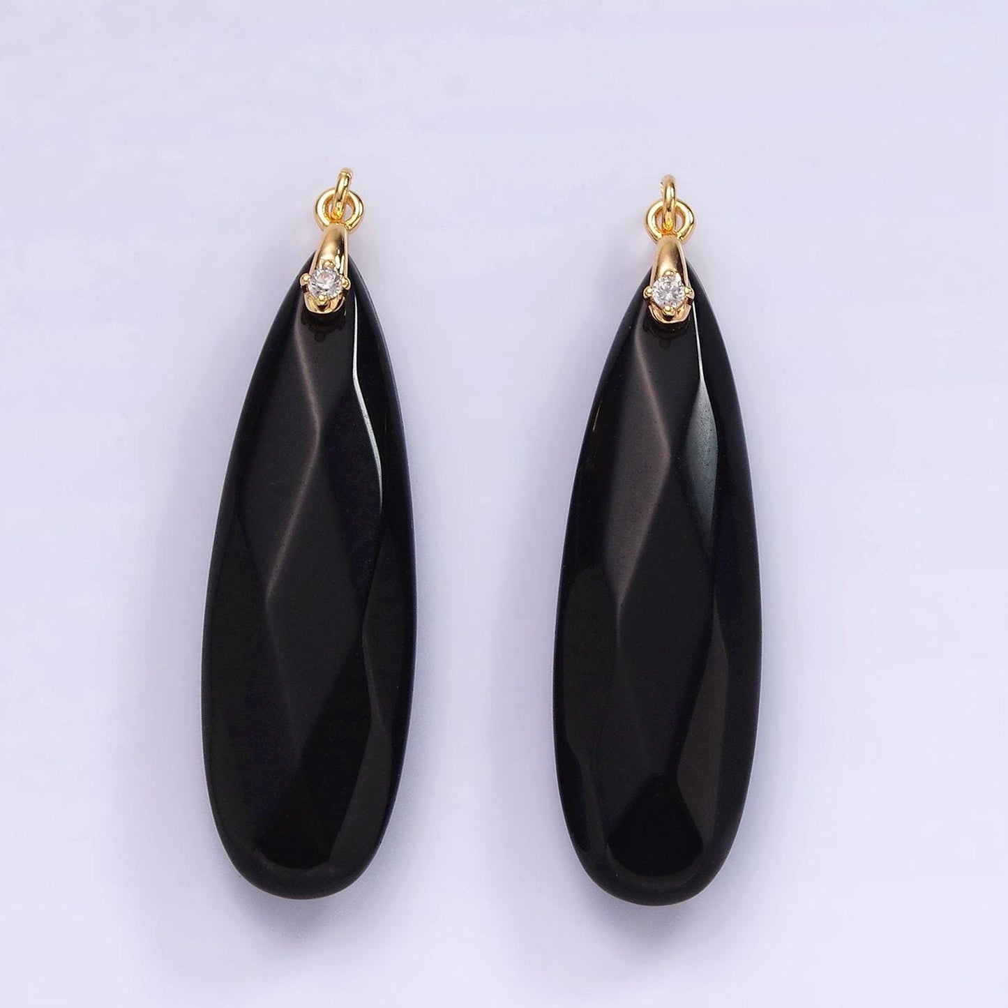 14k gold filled onyx teardrop multifaceted cz bail charm | ag478