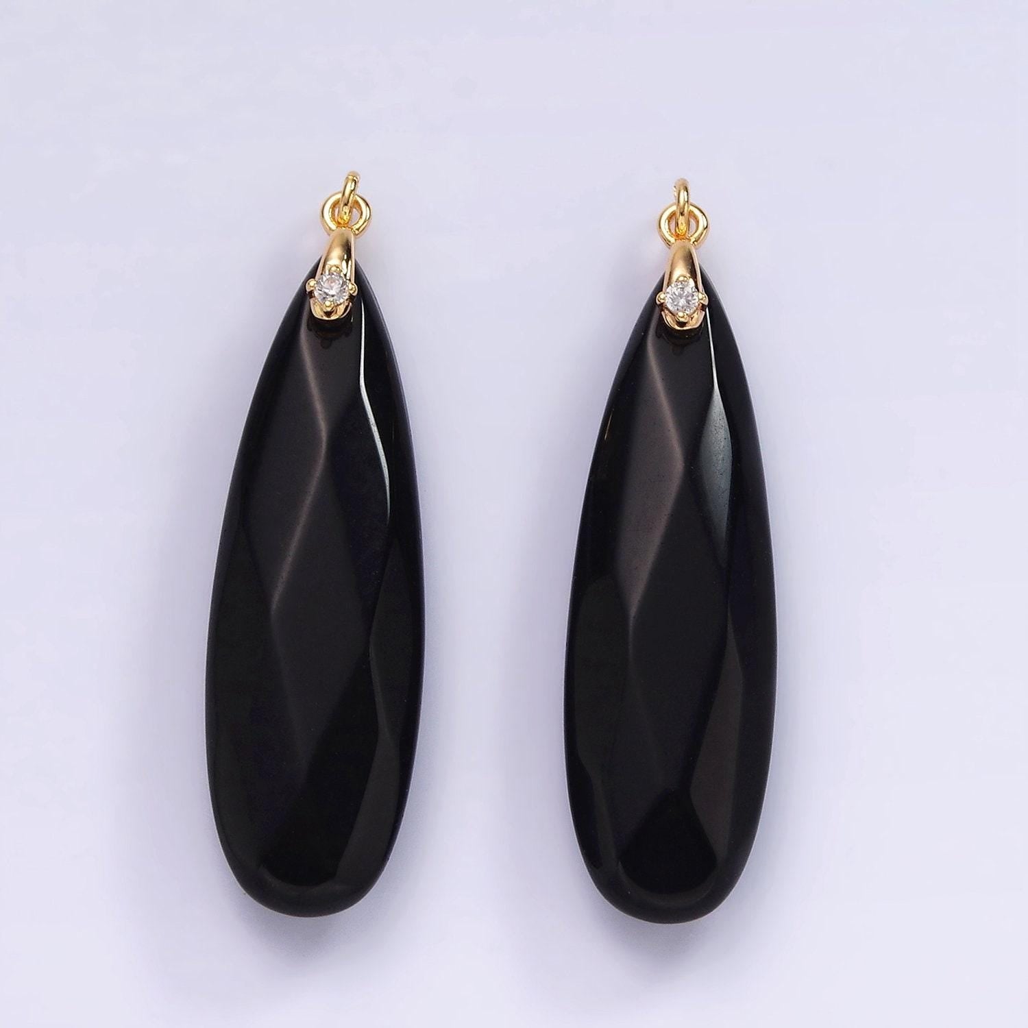 14k gold filled onyx teardrop multifaceted cz bail charm | ag478