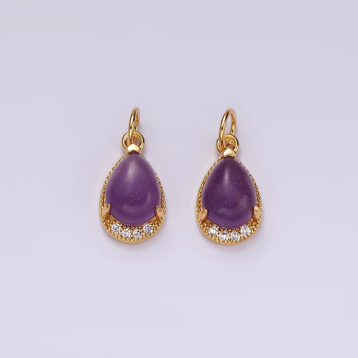 14k gold filled carnelian, topaz, aventurine, tiger eye, amethyst teardrop micro paved charm | ag481 - ag485