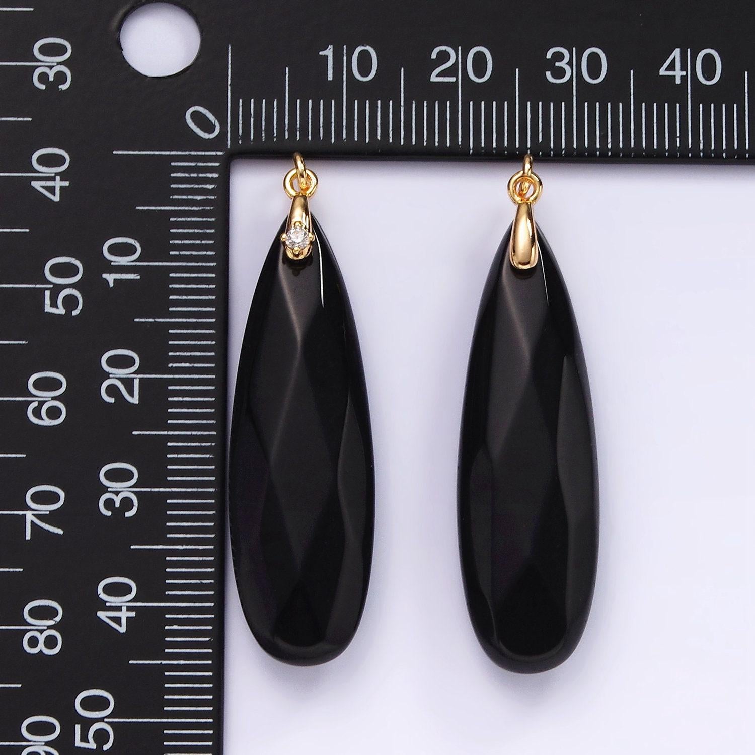 14k gold filled onyx teardrop multifaceted cz bail charm | ag478