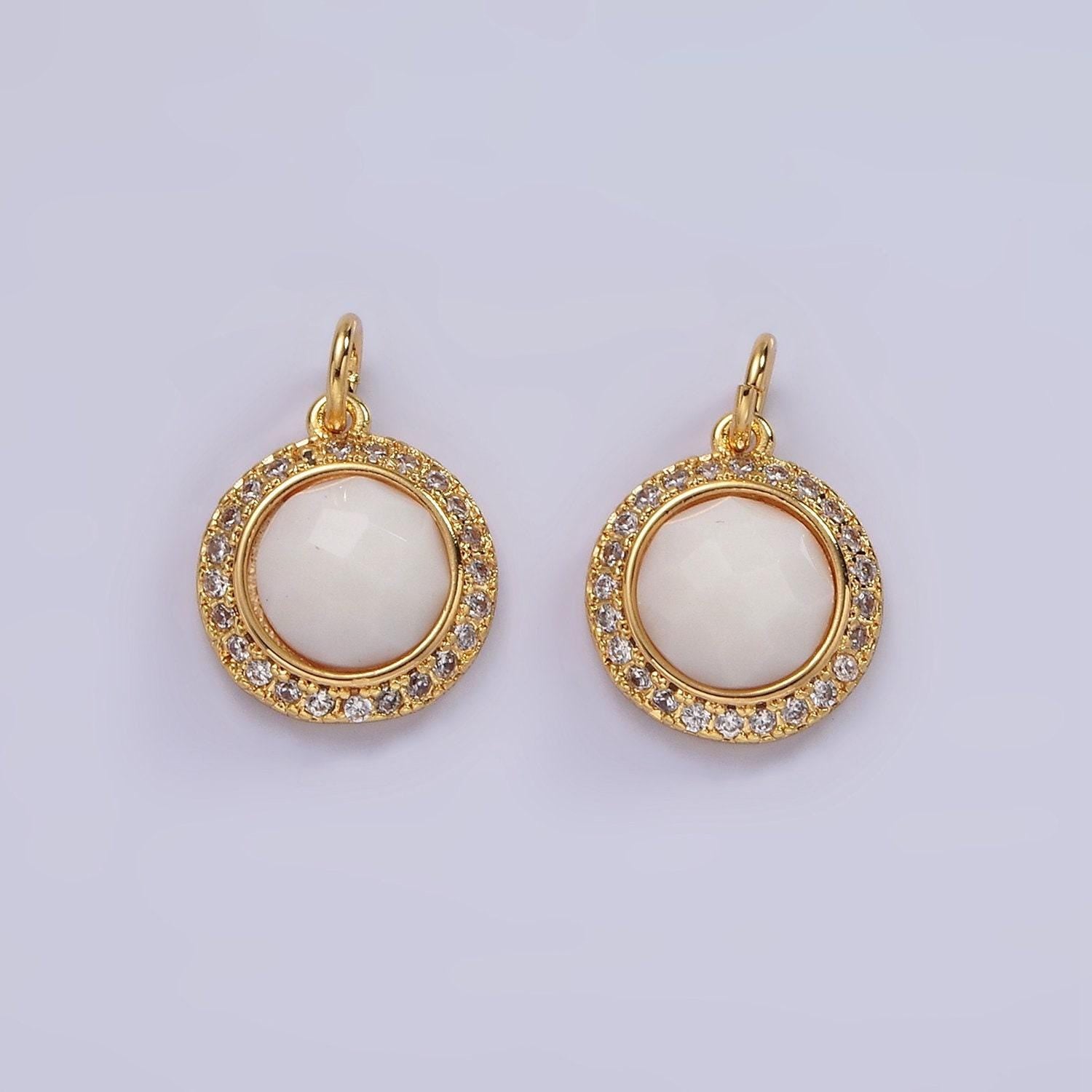 14k gold filled 12mm natural gemstone multifaceted micro paved cz round charm | ag462 - ag470
