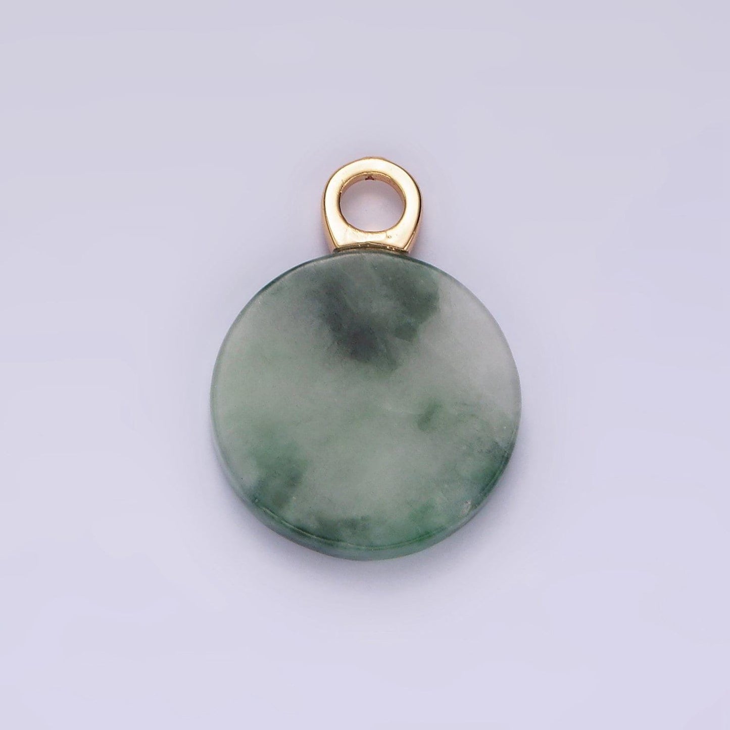 14k gold filled green jade round natural bail pendant | ag461