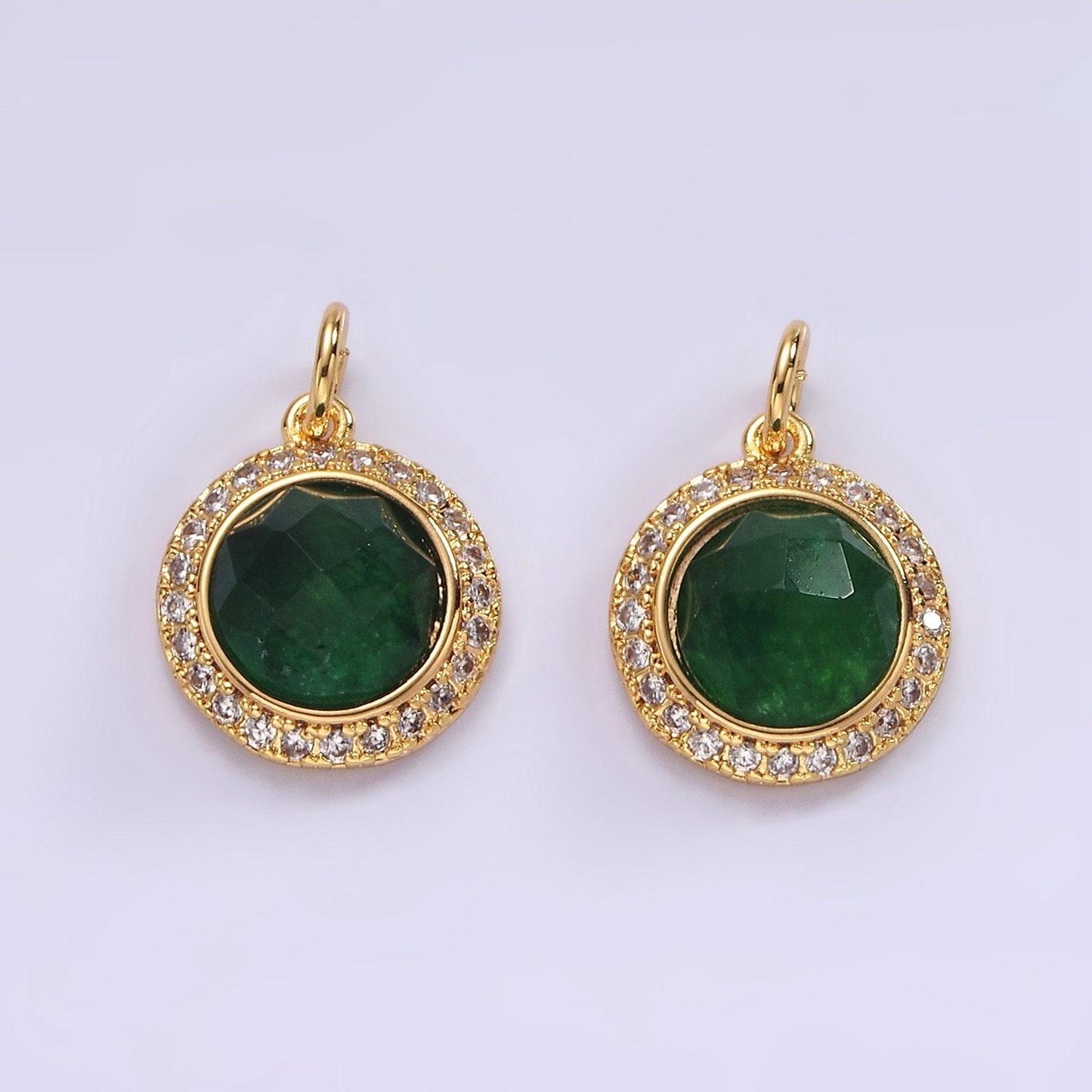 14k gold filled 12mm natural gemstone multifaceted micro paved cz round charm | ag462 - ag470