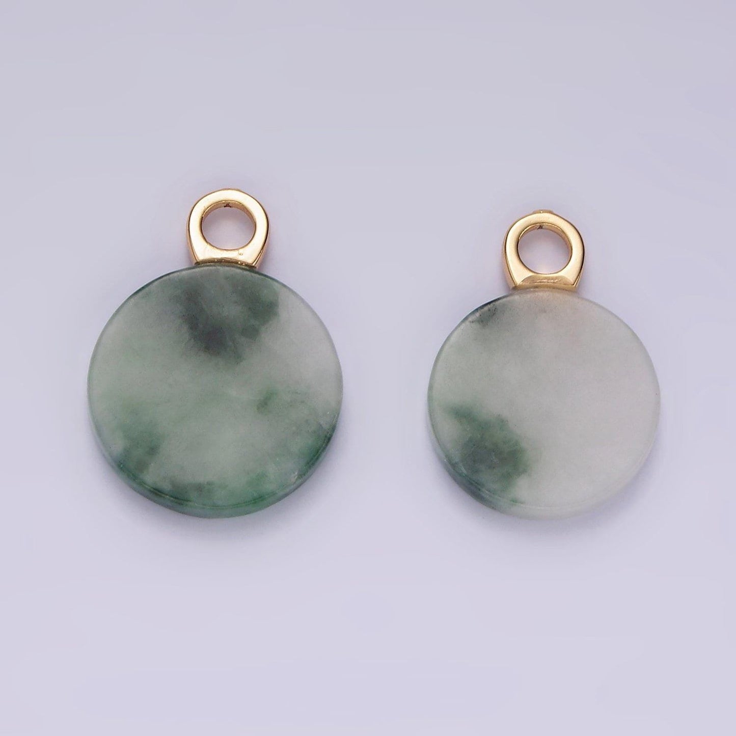 14k gold filled green jade round natural bail pendant | ag461