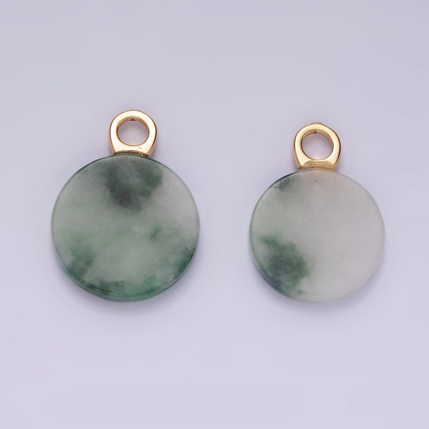 14k gold filled green jade round natural bail pendant | ag461
