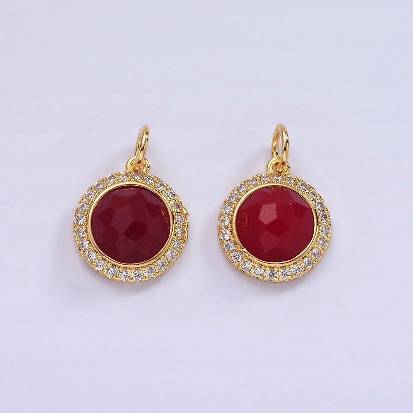 14k gold filled 12mm natural gemstone multifaceted micro paved cz round charm | ag462 - ag470