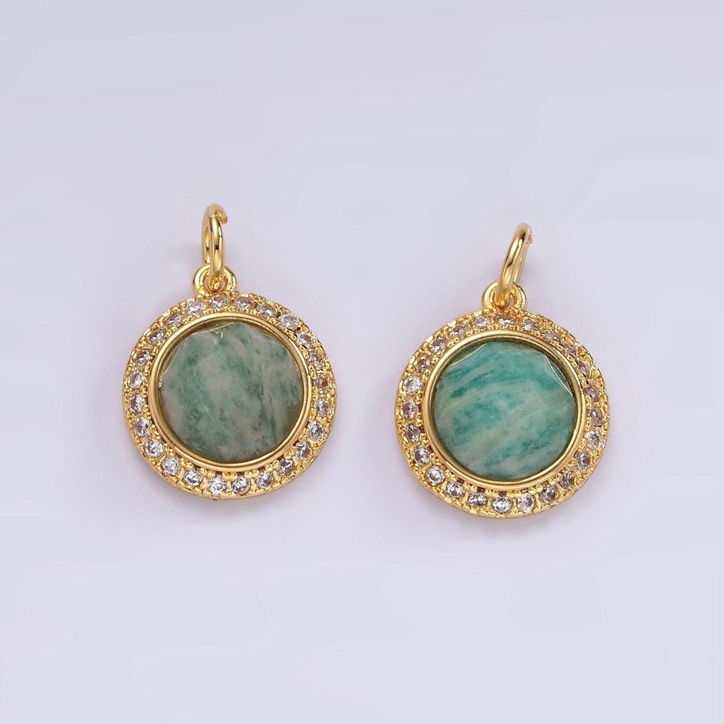 14k gold filled 12mm natural gemstone multifaceted micro paved cz round charm | ag462 - ag470