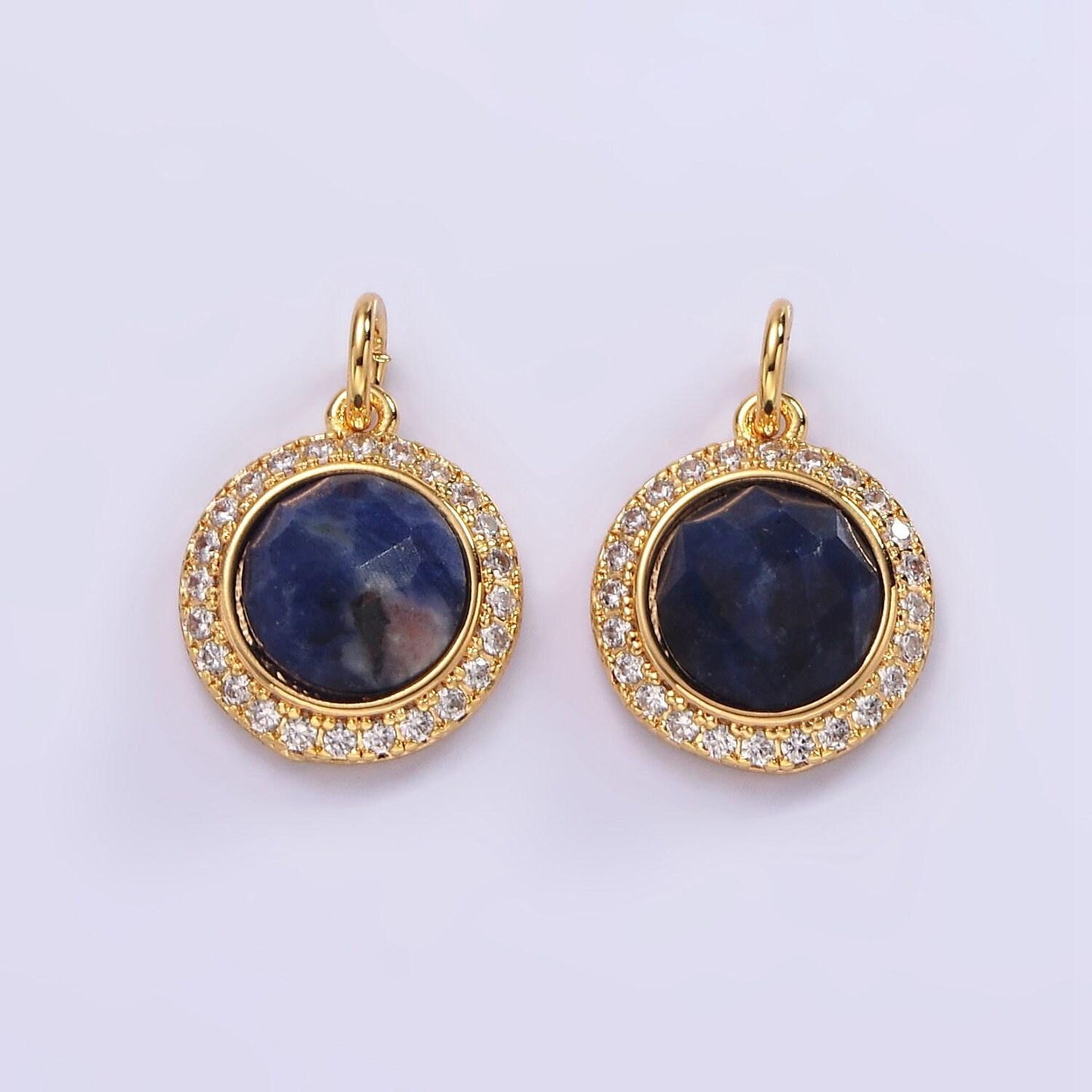 14k gold filled 12mm natural gemstone multifaceted micro paved cz round charm | ag462 - ag470