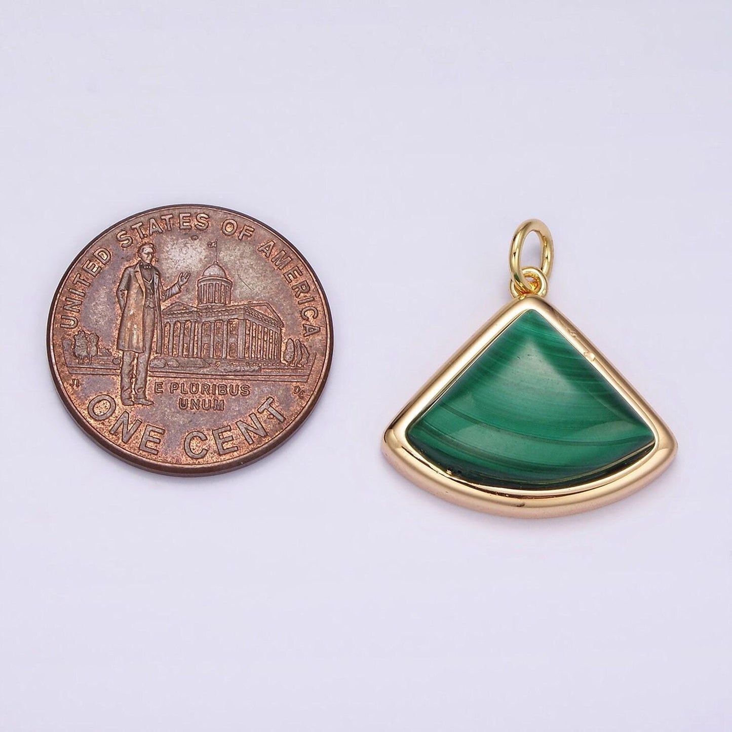 16k gold filled 20mm green malachite triangle bezel charm | ag454