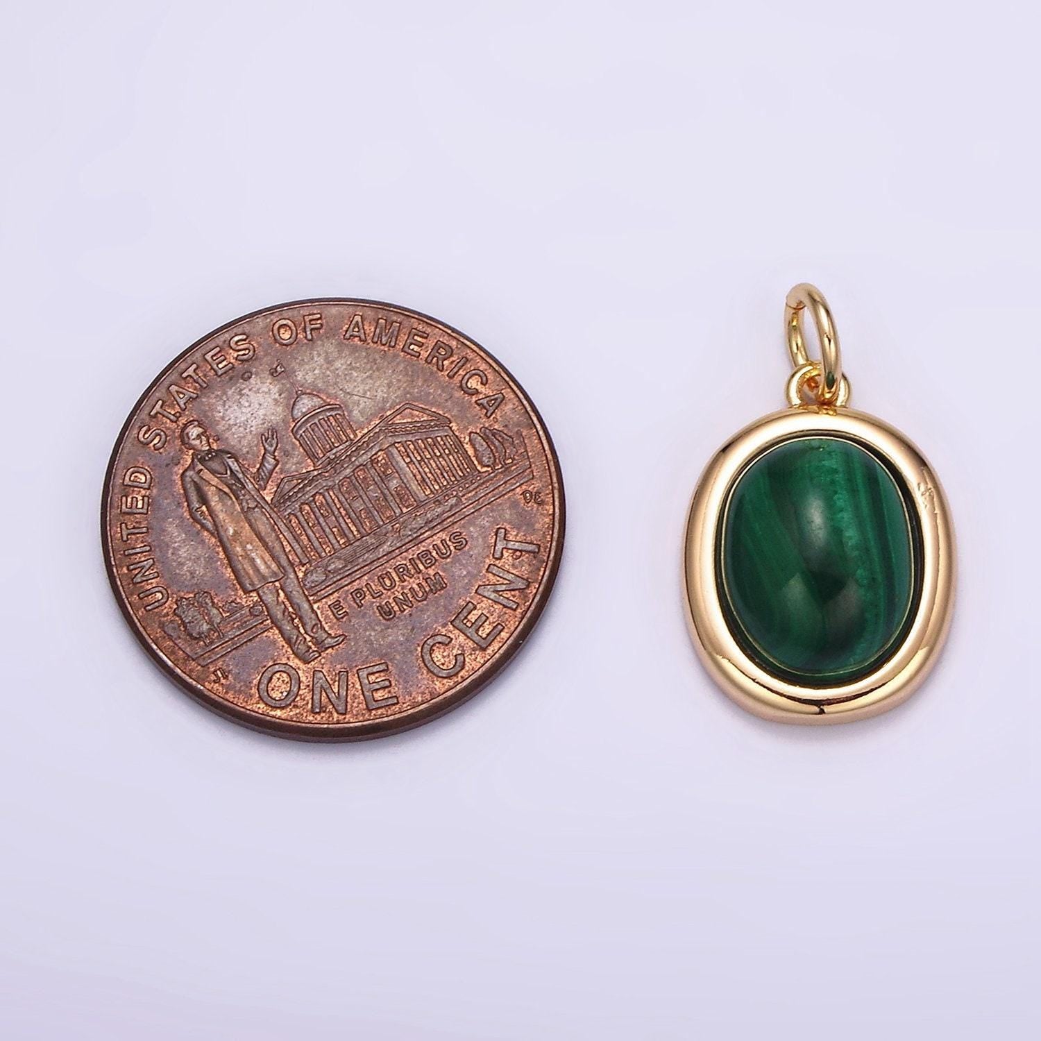 16k gold filled 10mm, 11mm green malachite cabochon bezel charm | ag453
