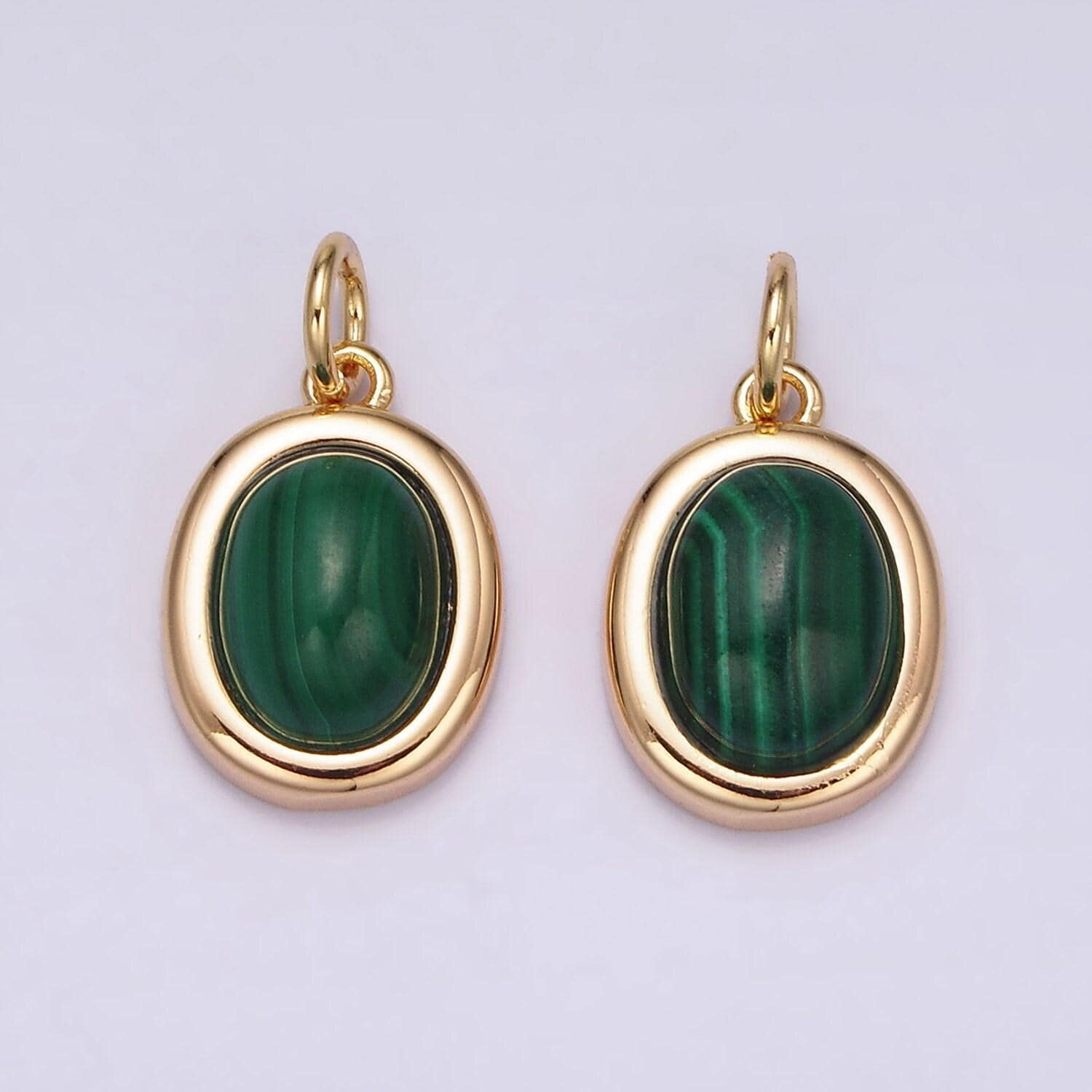 16k gold filled 10mm, 11mm green malachite cabochon bezel charm | ag452