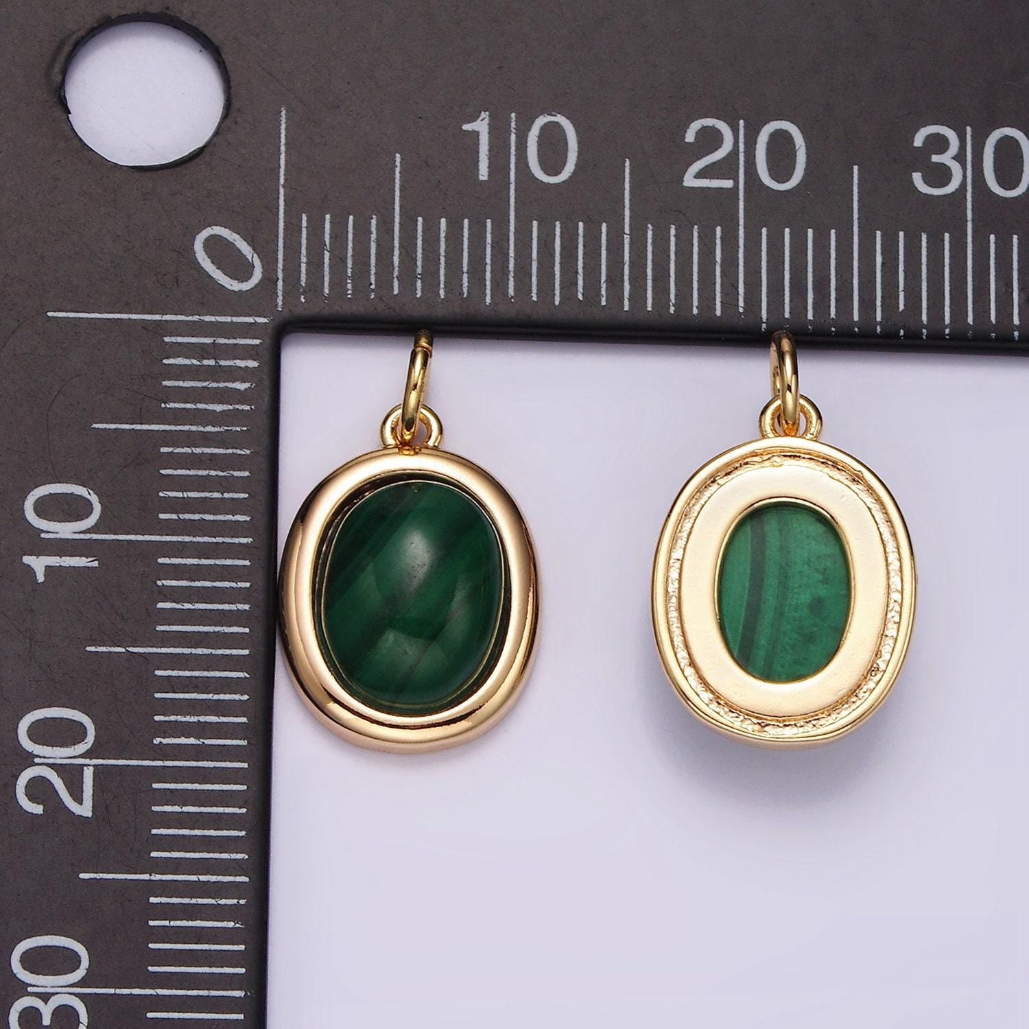 16k gold filled 10mm, 11mm green malachite cabochon bezel charm | ag453