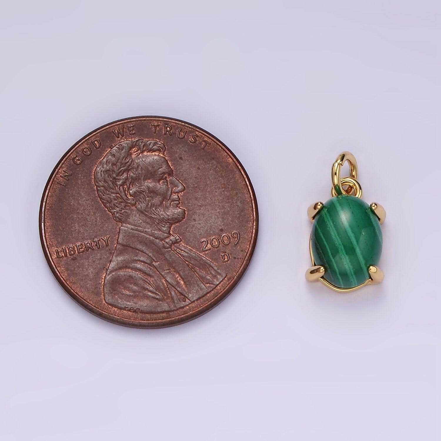 14k gold filled 10mm green malachite oval bezel minimalist charm | ag447