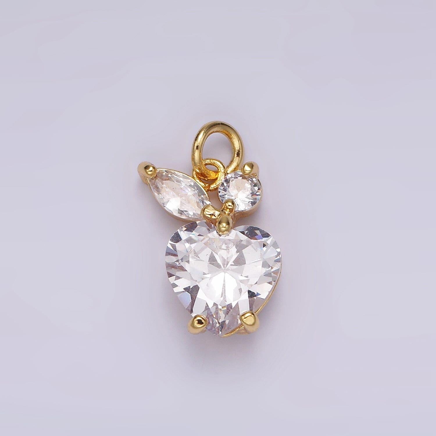 14k gold filled clear cz heart marquise apple fruit bezel charm for teacher appreciation gift jewelry idea bracelet necklace supply | ag438