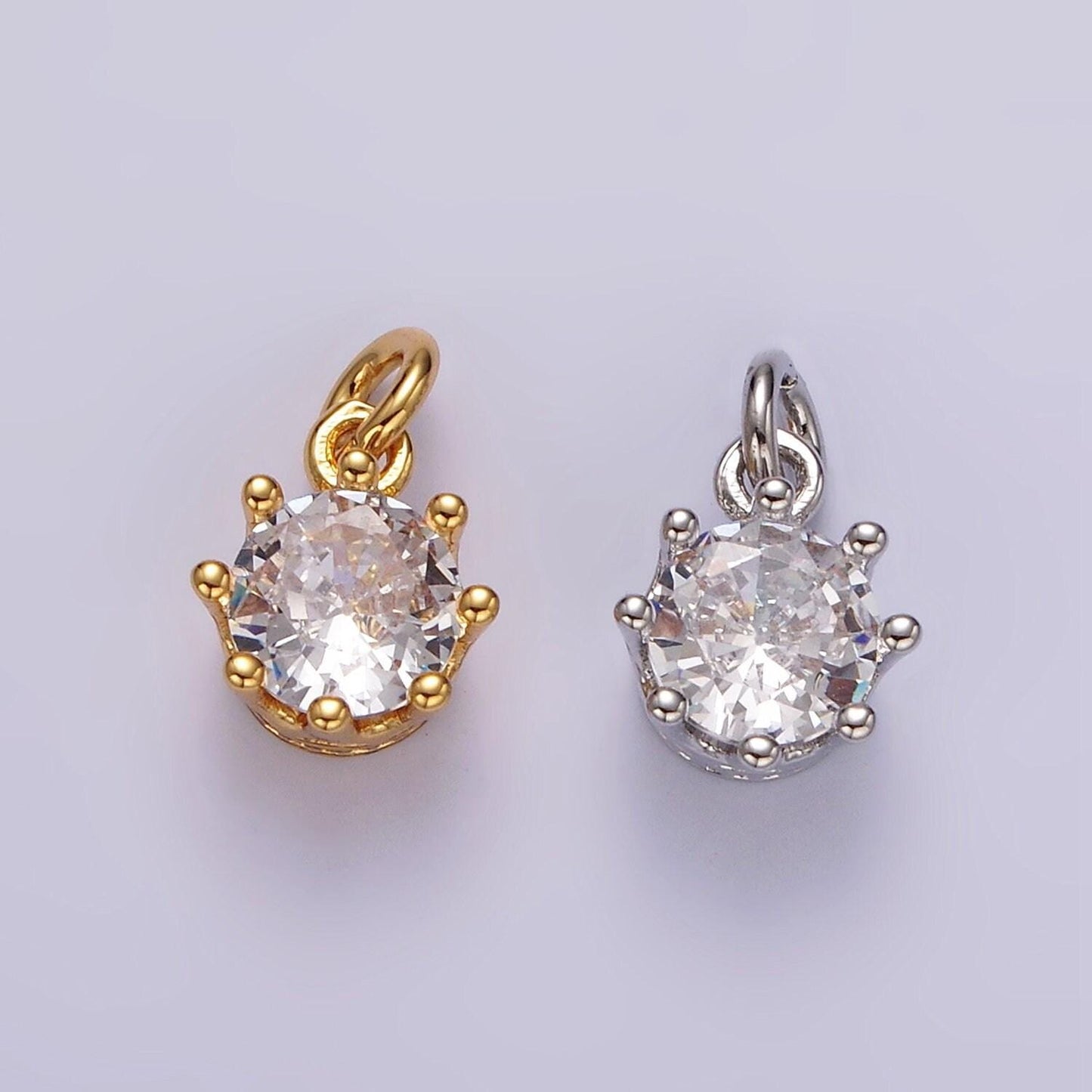14k gold filled clear cz round dotted add-on charm in gold & silver | ag436 ag437