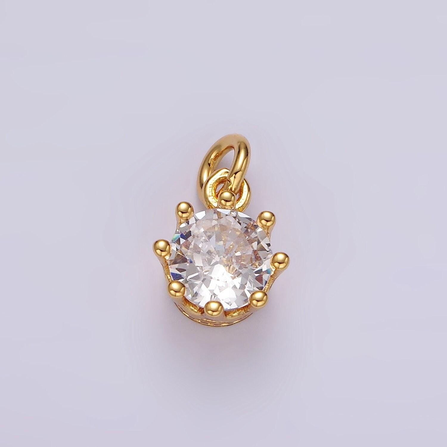 14k gold filled clear cz round dotted add-on charm in gold & silver | ag436 ag437