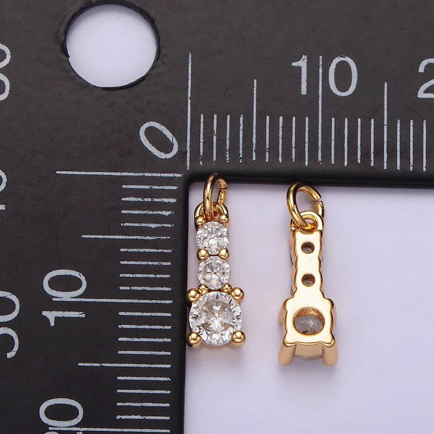14k gold filled 13mm triple clear cz linear mini add-on charm | ag422