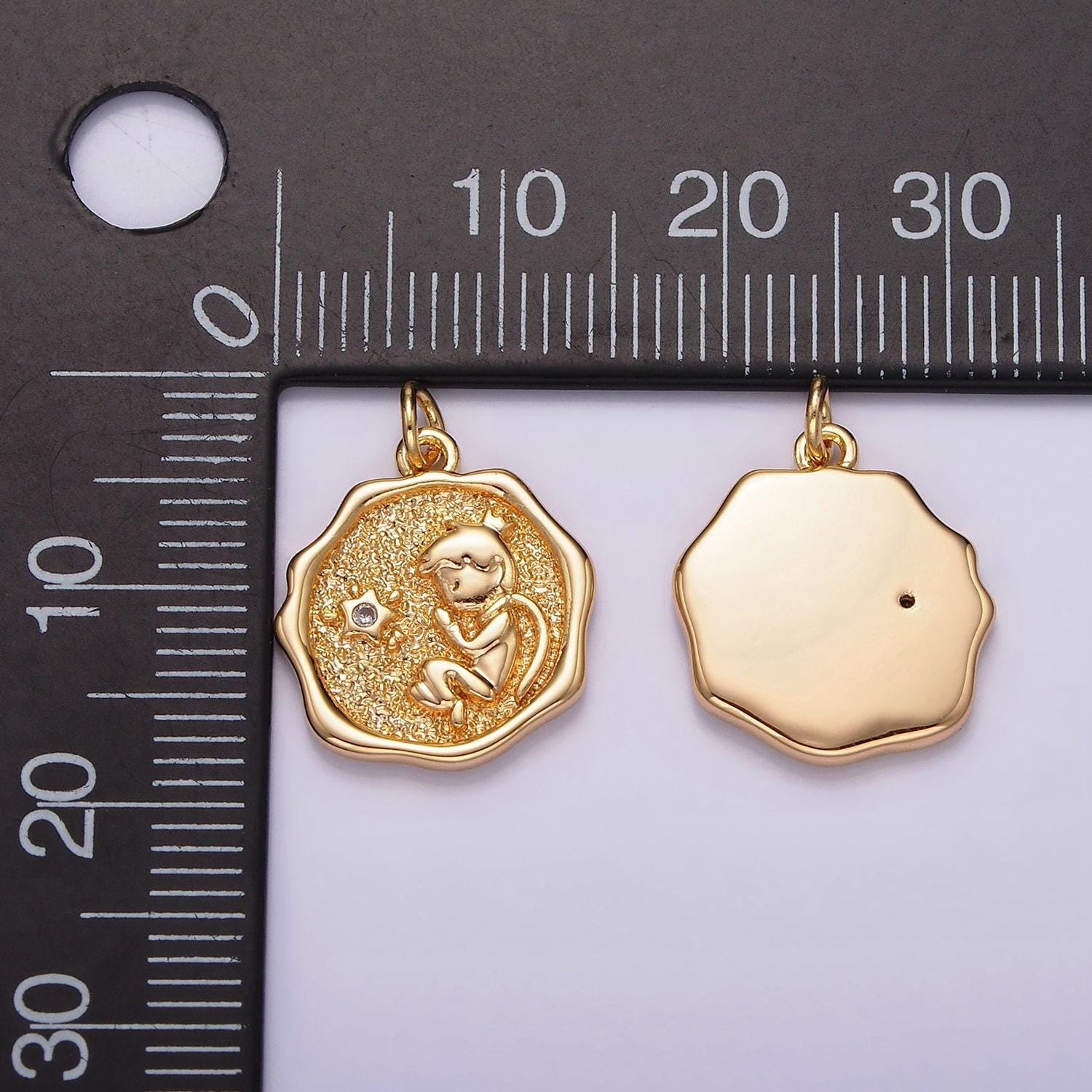 14k gold filled little prince star cz hammered wavy stamped charm | ag421