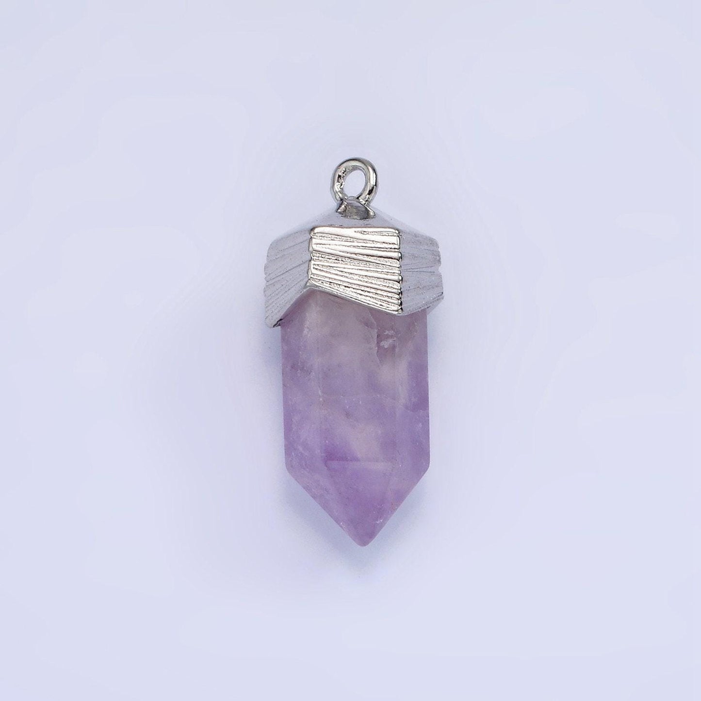 Dainty pendulum gemstone pointed pendant stone crystal, amethyst, quartz, onyx , amazonite, silver plated ag342