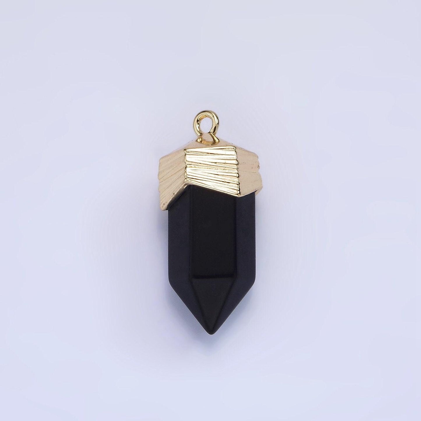 Dainty pendulum gemstone pointed pendant stone crystal, amethyst, quartz, onyx , amazonite, teal gold plated ag343