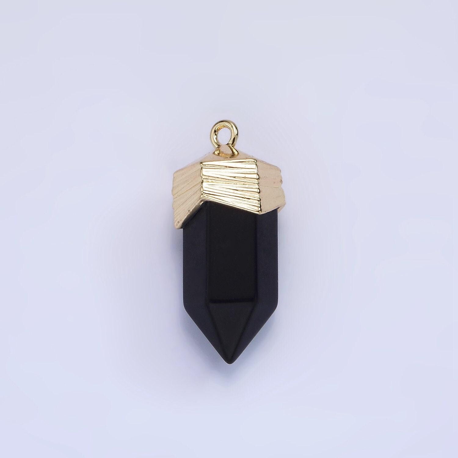 Dainty pendulum gemstone pointed pendant stone crystal, amethyst, quartz, onyx , amazonite, teal gold plated ag343
