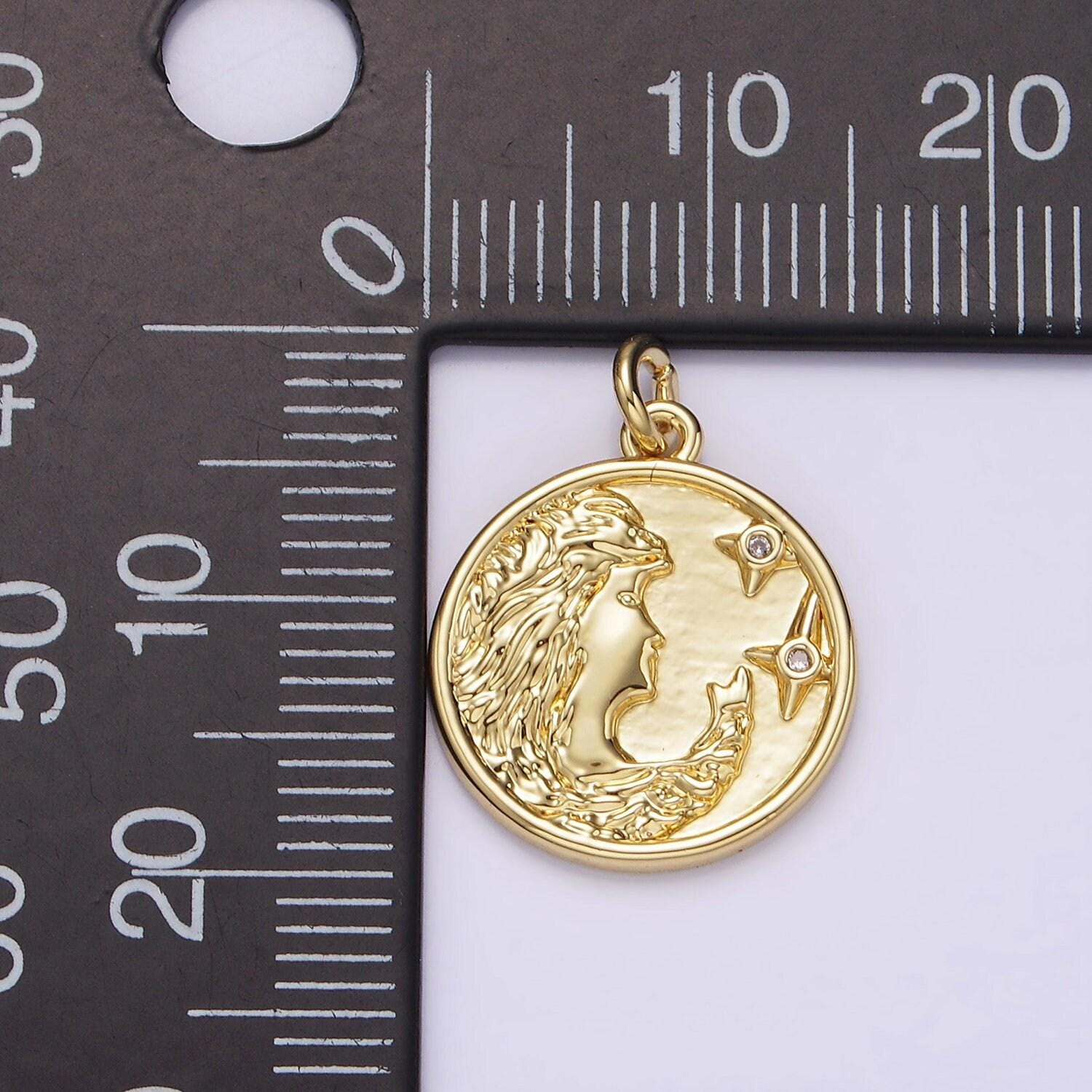 14k gold filled women portrait cameo double cz celestial star round charm | ag315