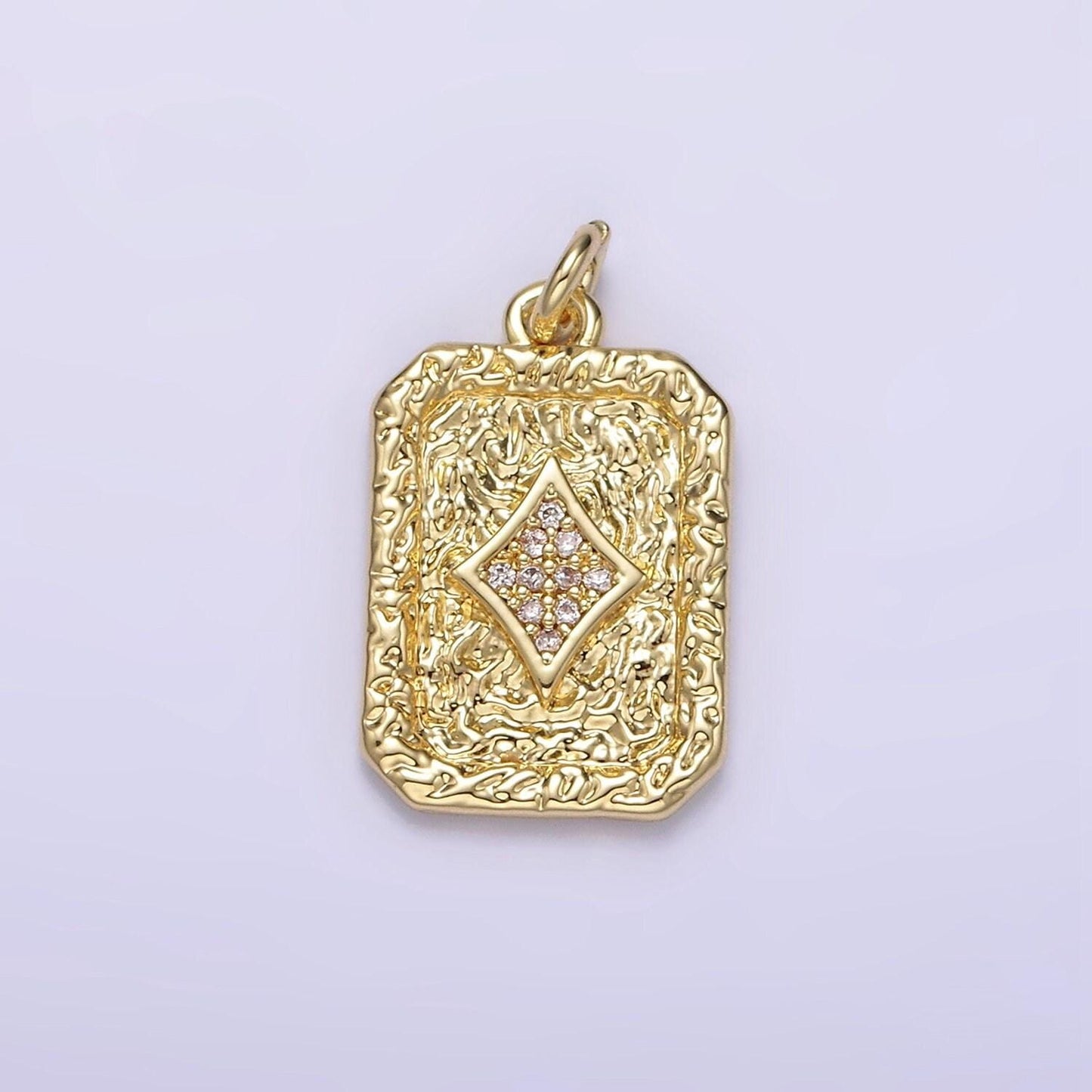 14k gold filled diamond card micro paved cz rustic rectangular tag charm pendant | ag267