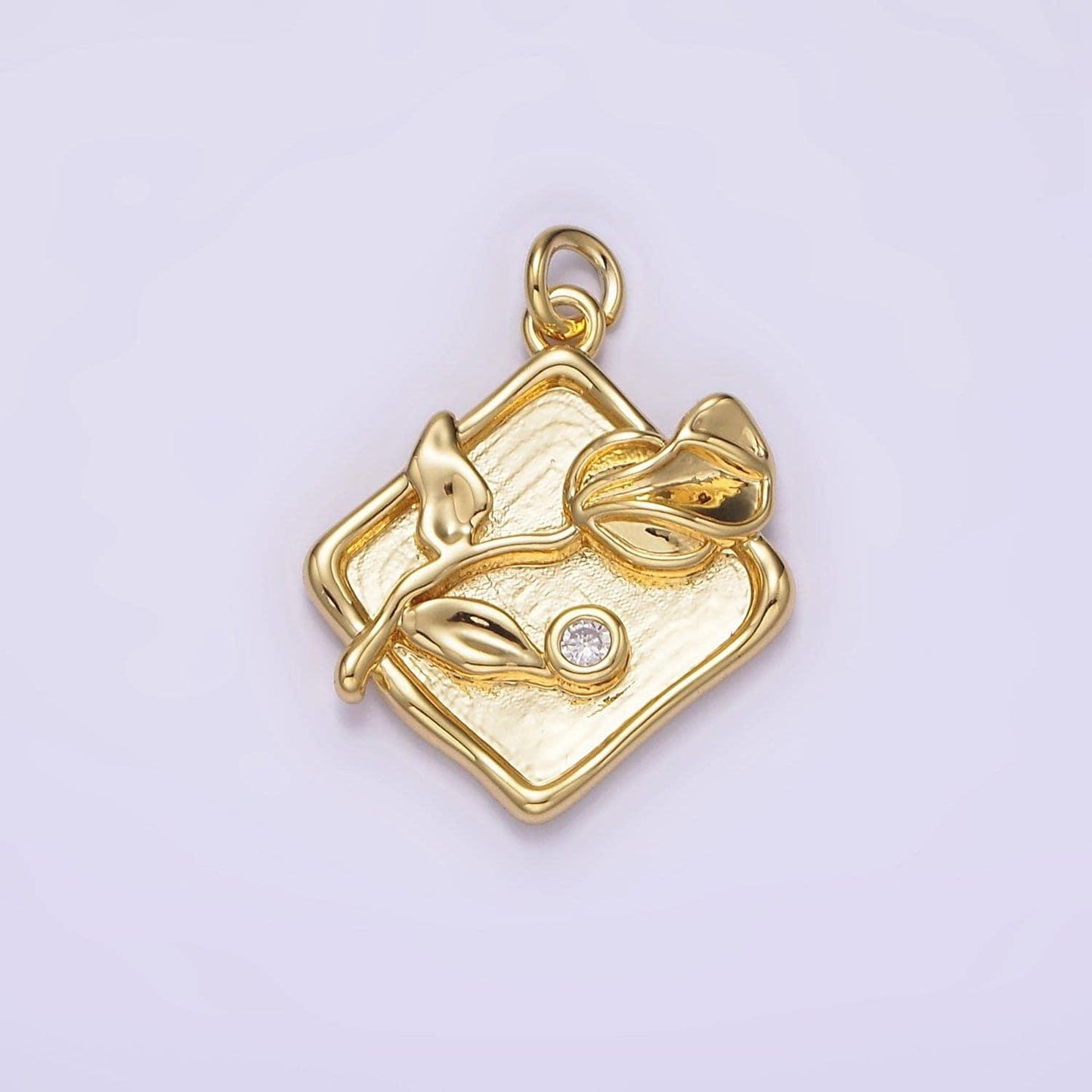 14k gold filled sweet pea birth flower cz mini rhombus charm | ag303