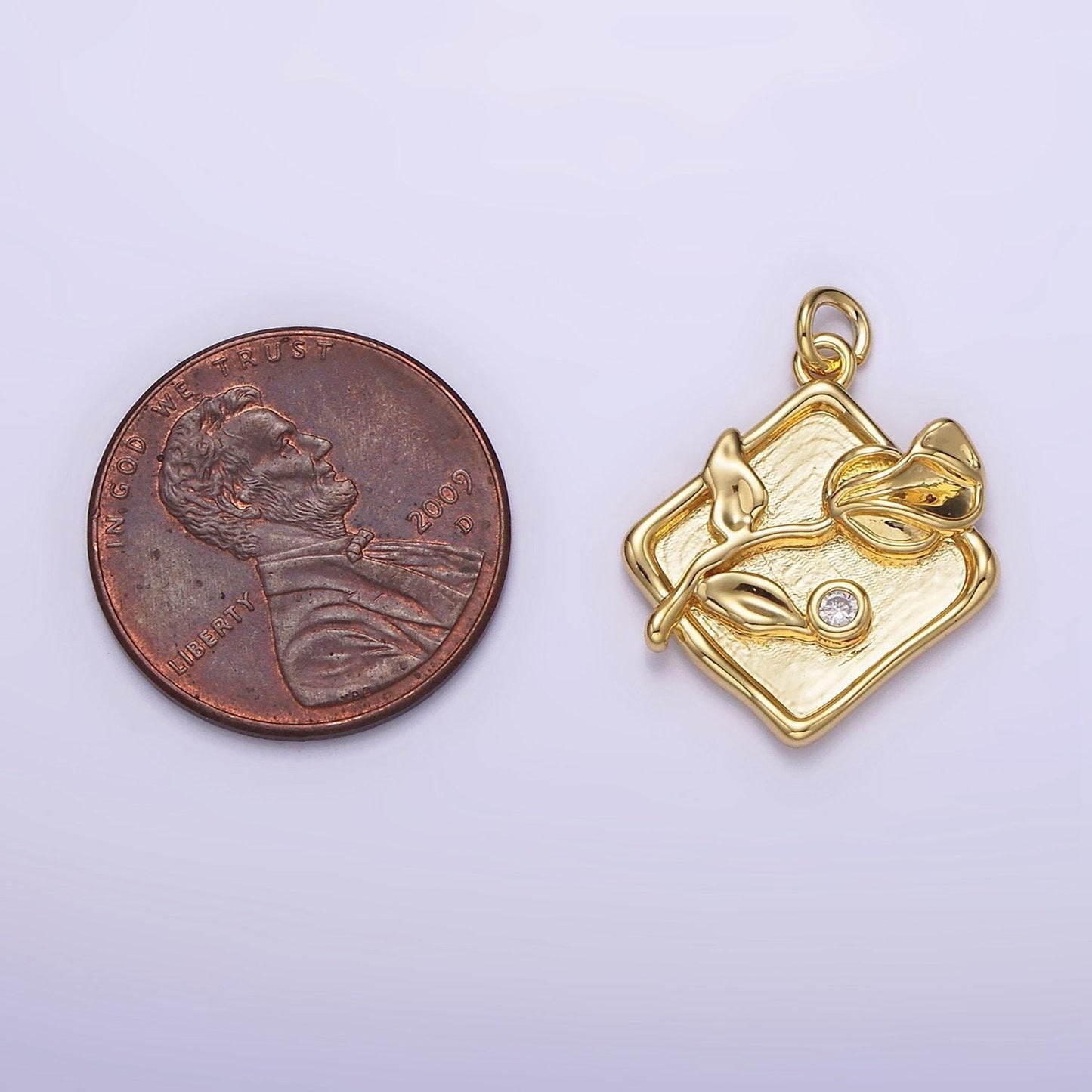 14k gold filled sweet pea birth flower cz mini rhombus charm | ag303