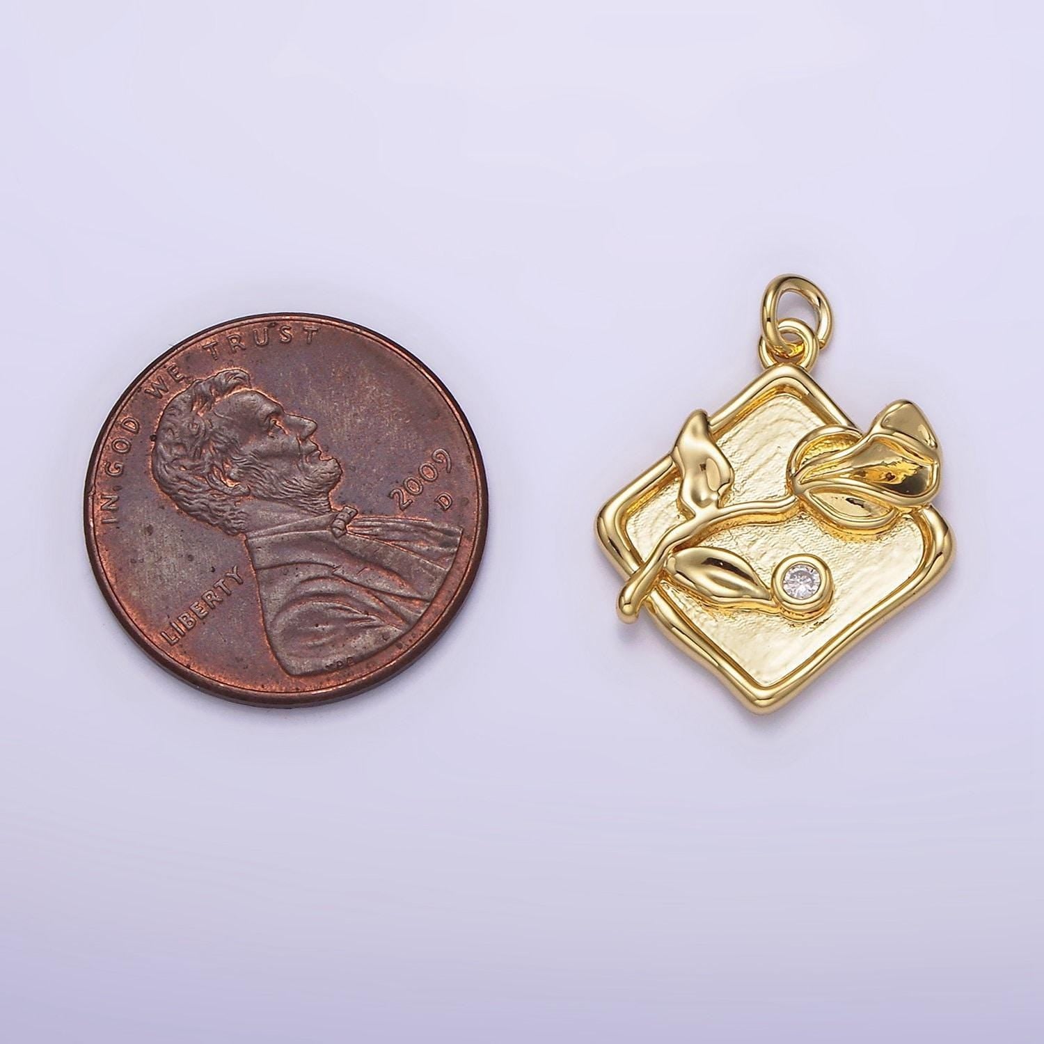14k gold filled sweet pea birth flower cz mini rhombus charm | ag303