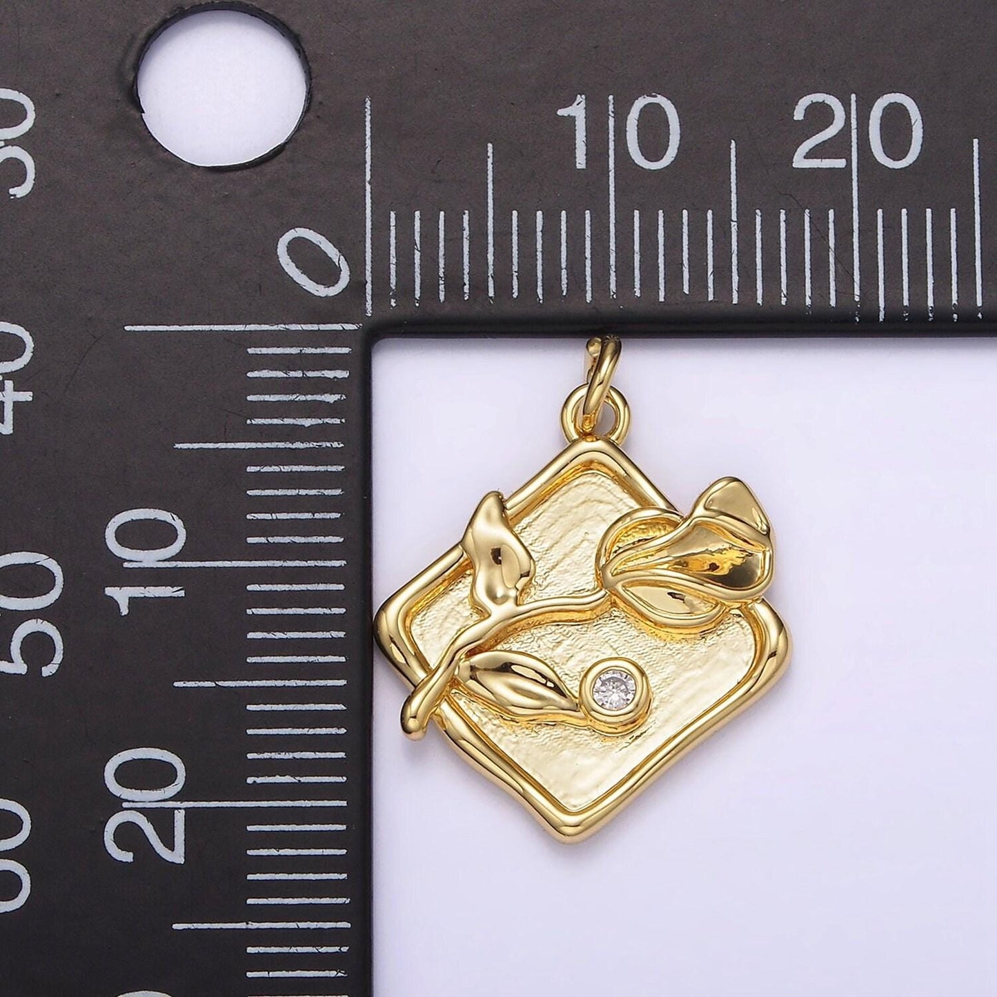 14k gold filled sweet pea birth flower cz mini rhombus charm | ag303