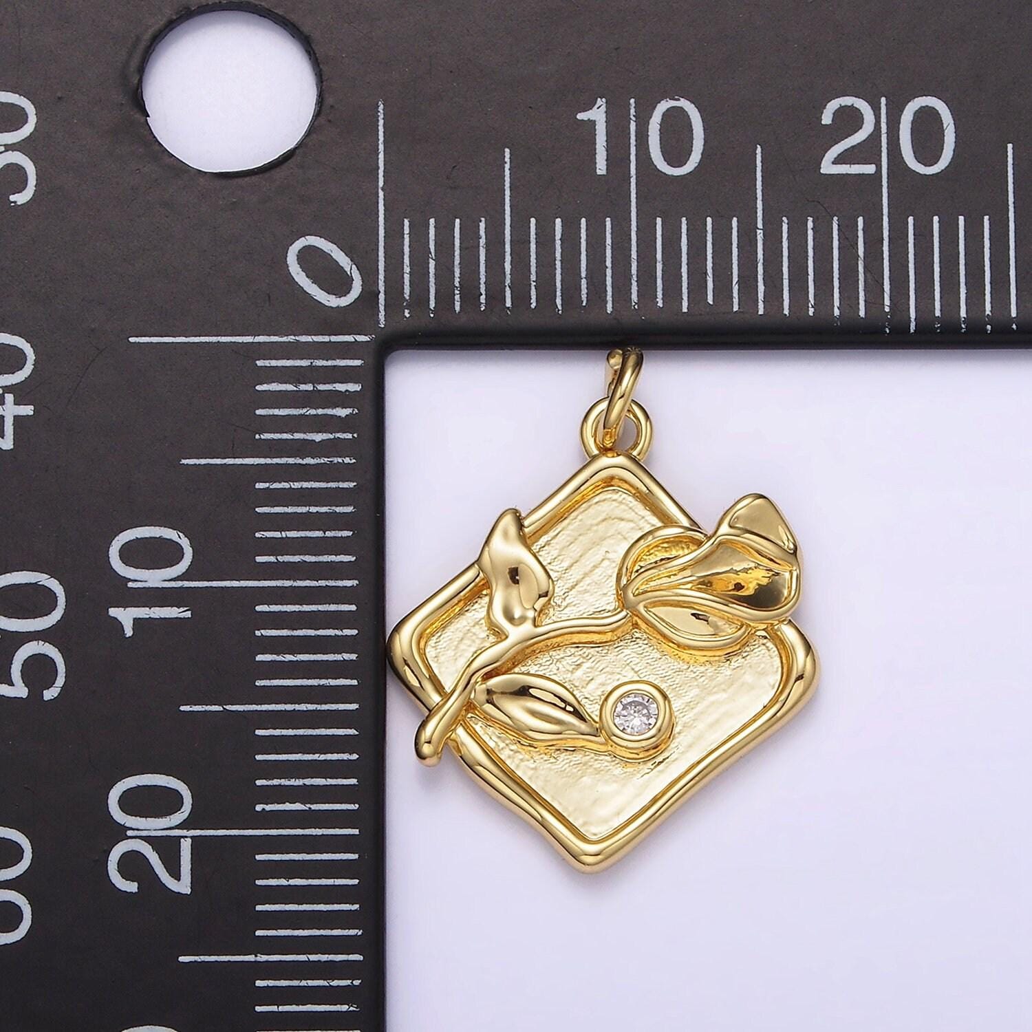 14k gold filled sweet pea birth flower cz mini rhombus charm | ag303