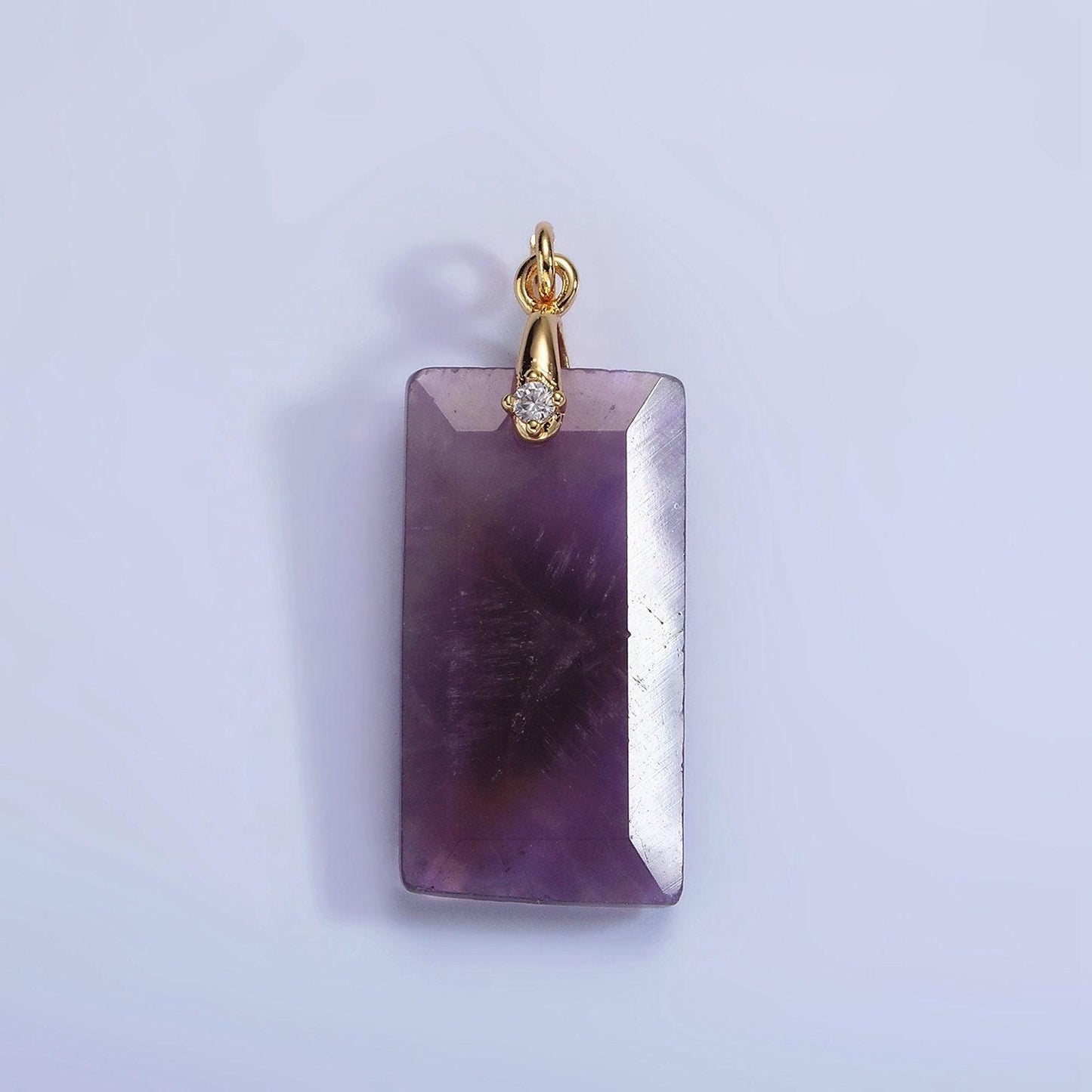 Dainty natural gemstone howlite amethyst rose quartz onyx tax rectangle charm cz bail pendant | ag288 - ag293