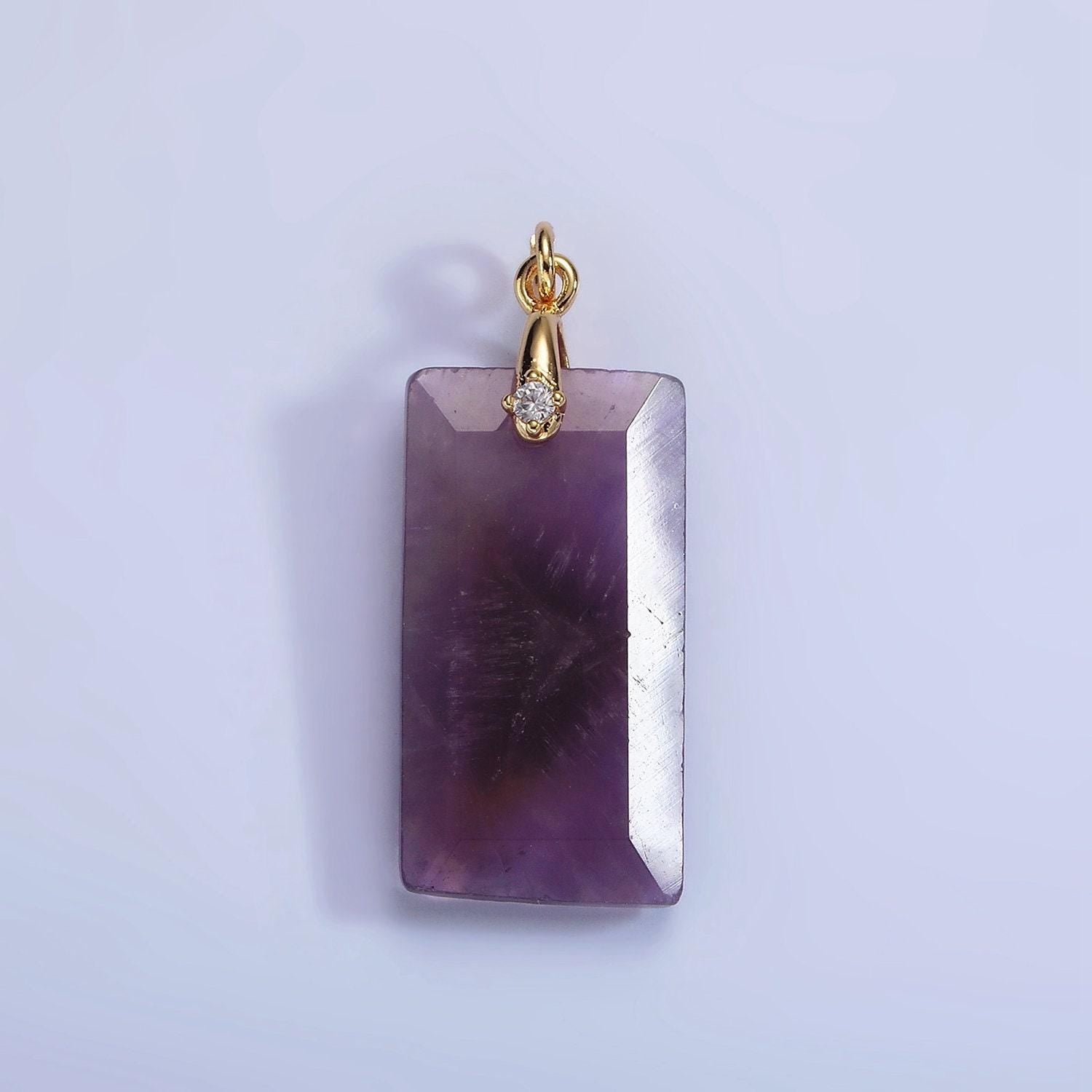 Dainty natural gemstone howlite amethyst rose quartz onyx tax rectangle charm cz bail pendant | ag288 - ag293
