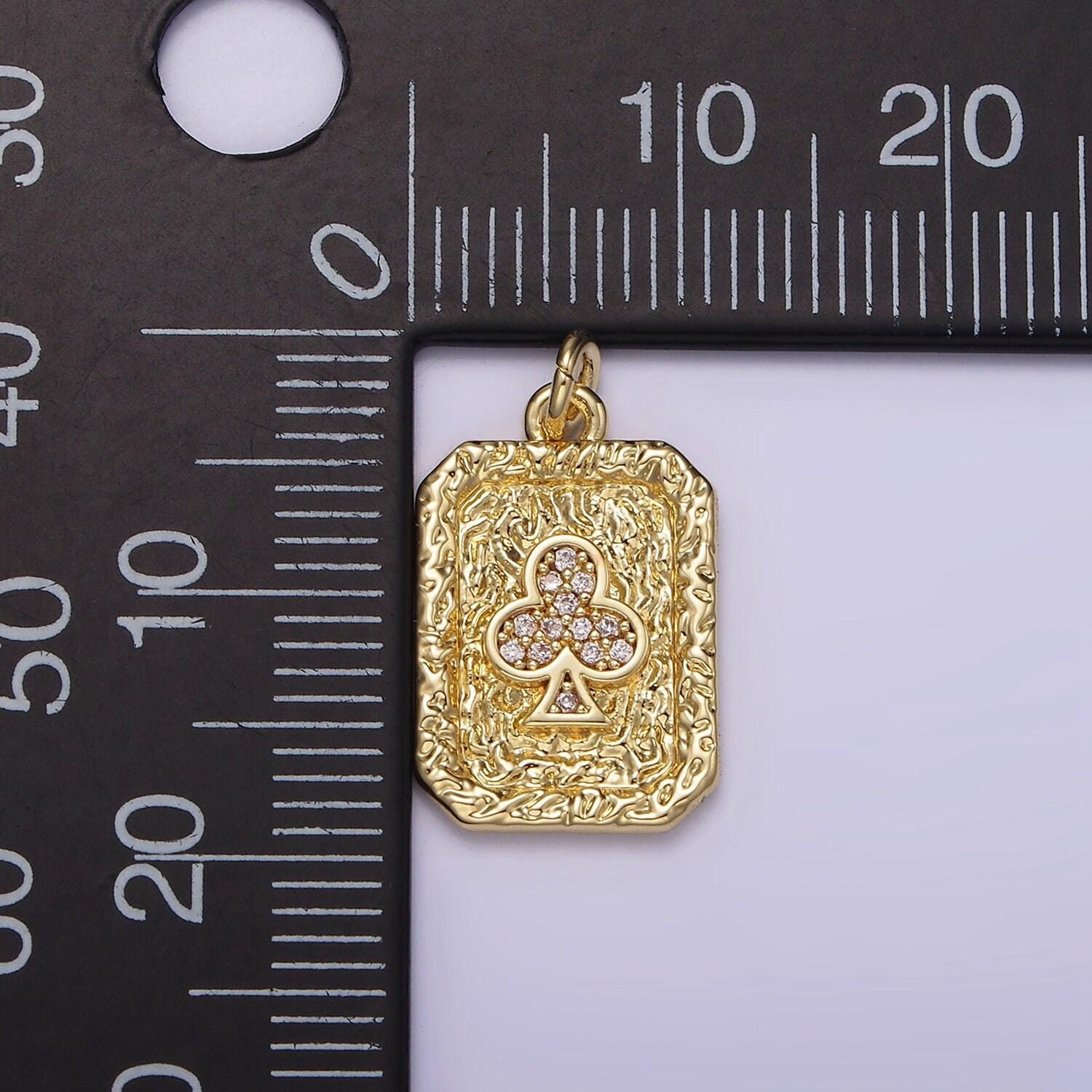 14k gold filled club card micro paved cz rustic rectangular tag charm pendant | ag272