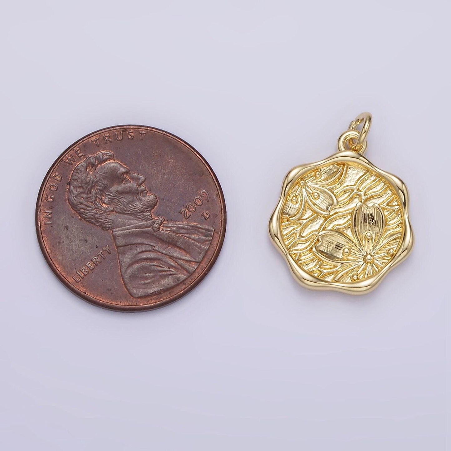 14k gold filled hawthorne may birth flower molten stamped charm | ag268