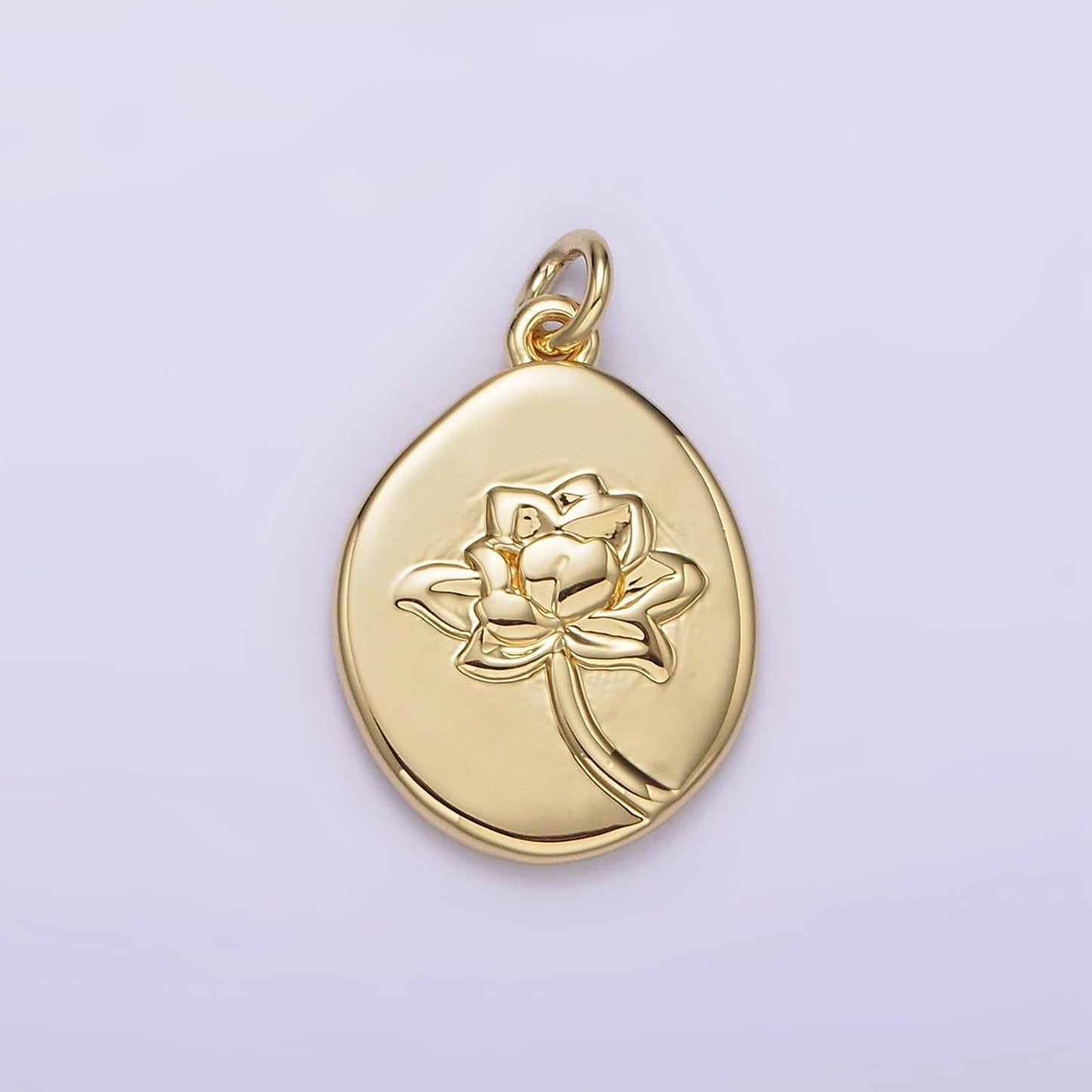14k gold filled waterlily july birth flower hammered stamped personalized double sided charm | ag260