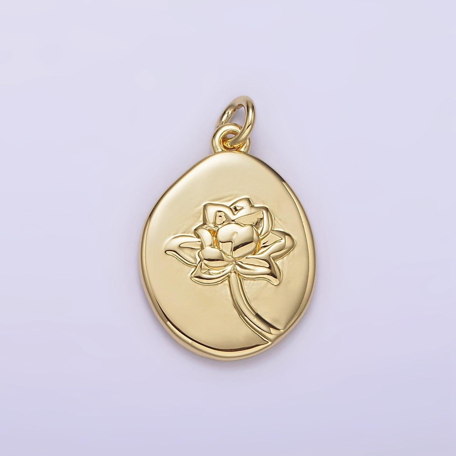 14k gold filled waterlily july birth flower hammered stamped personalized double sided charm | ag260