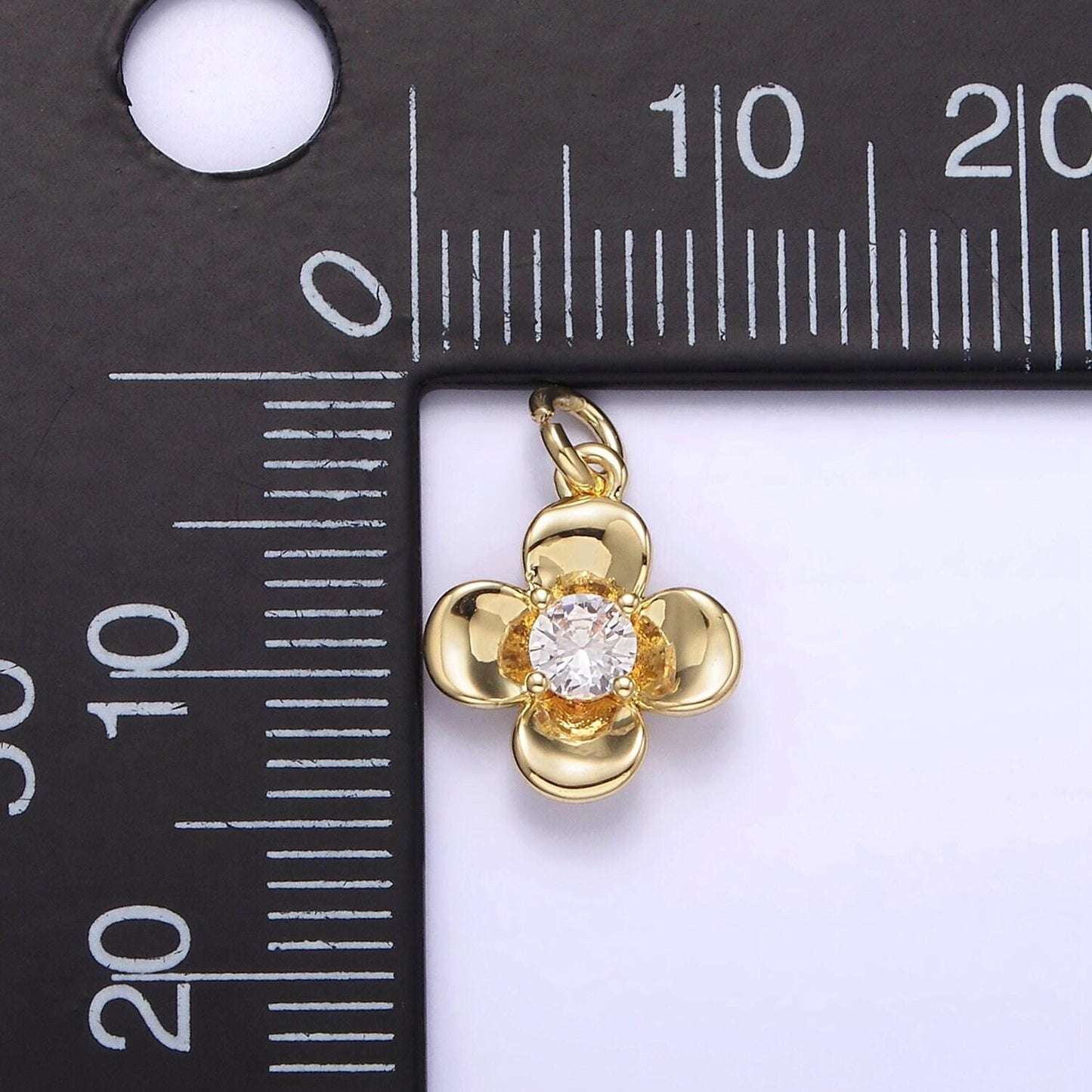 14k gold filled clear cz flower quatrefoil add-on charm | ag250