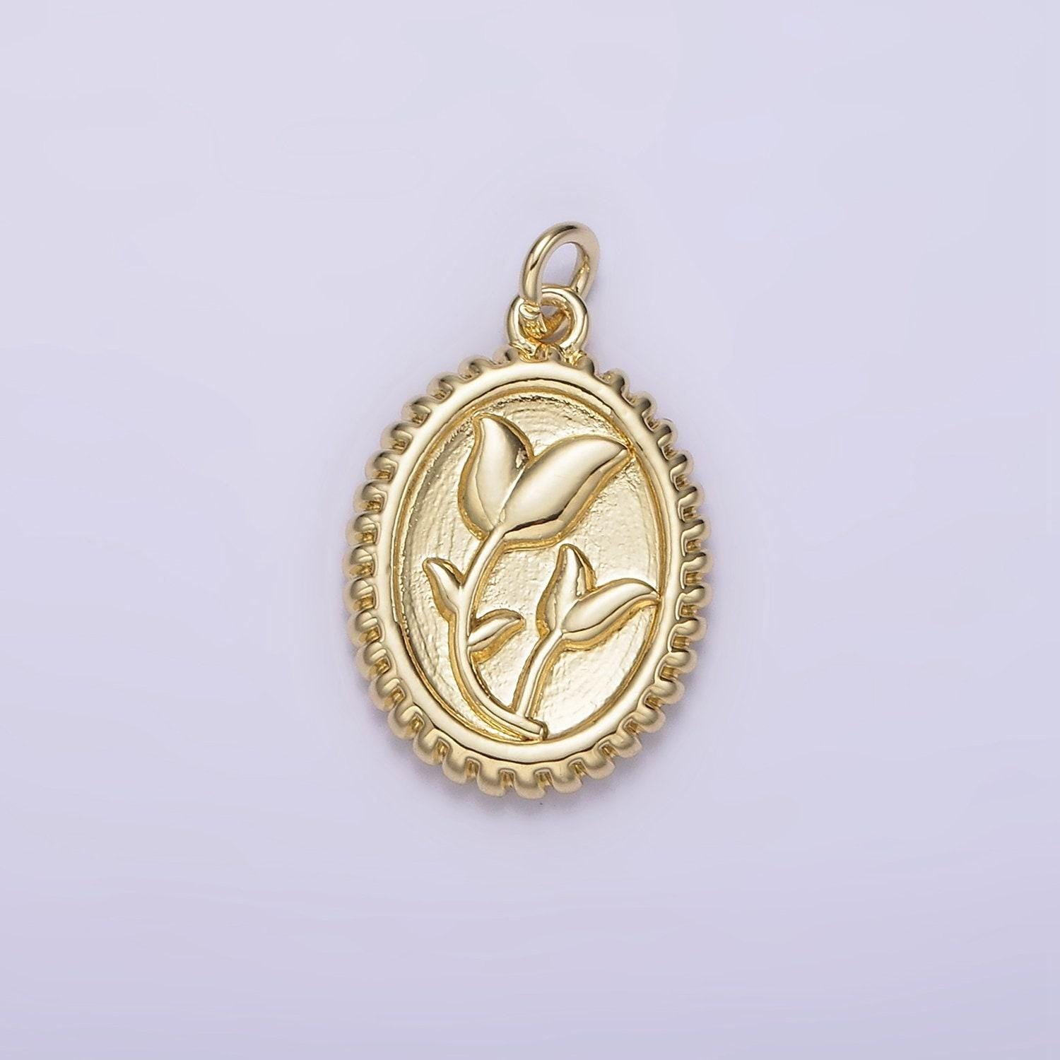 14k gold filled morning glory tulip birth flower personalized oval charm | ag242