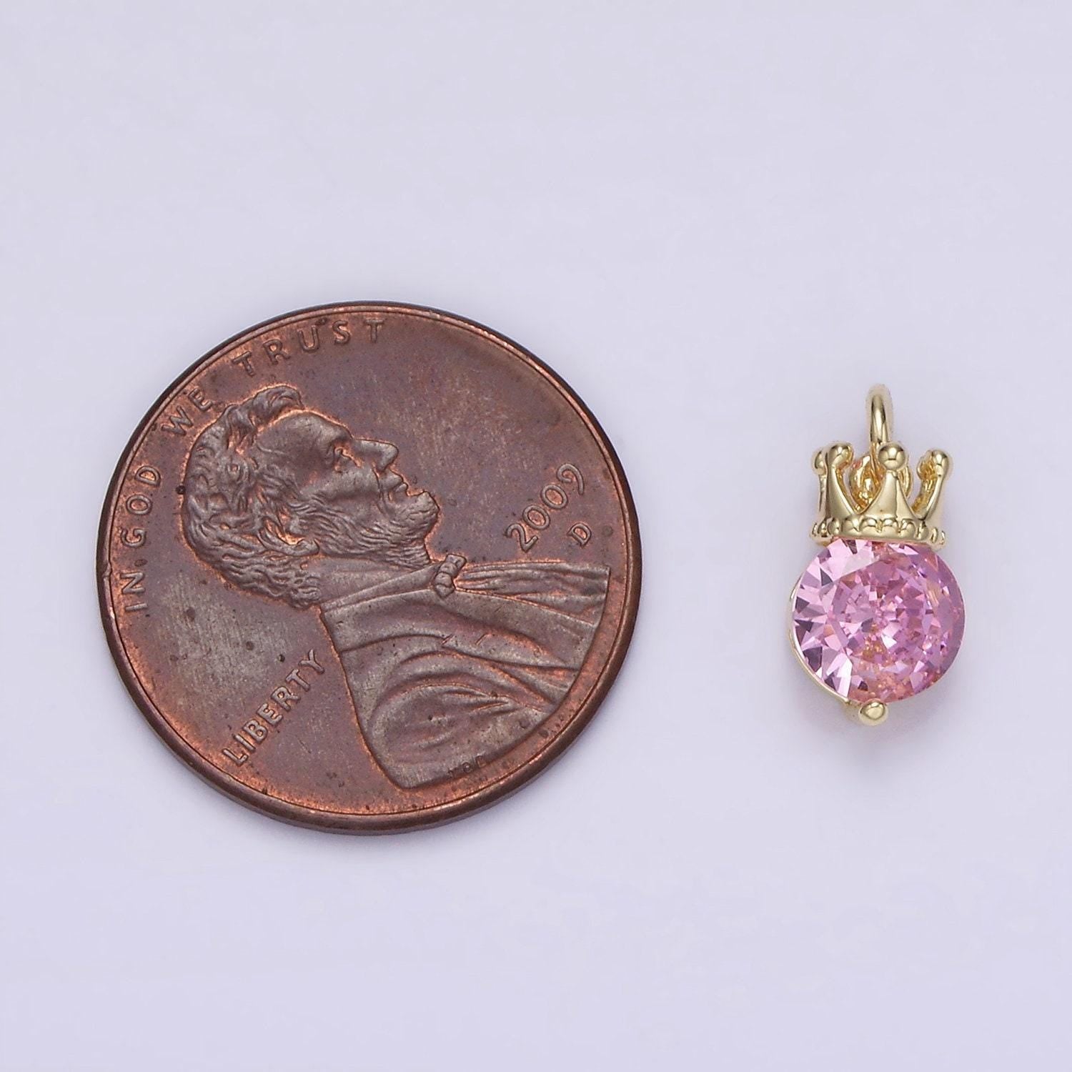 Dainty 14k gold filled pink, purple, clear round cz crown add-on charm | ag238 - ag240