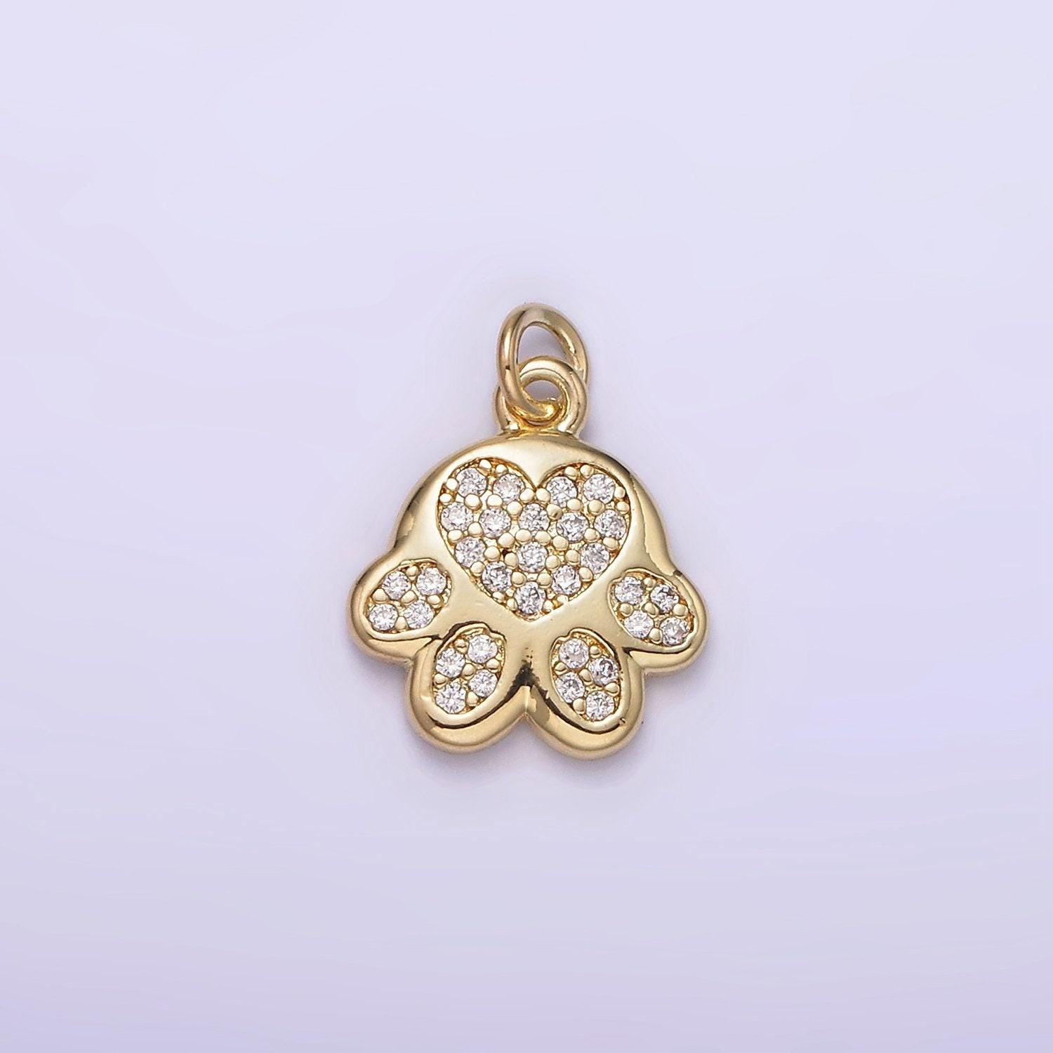 14k gold filled micro paved cz heart pawprint pet cat dog animal add-on charm | ag225