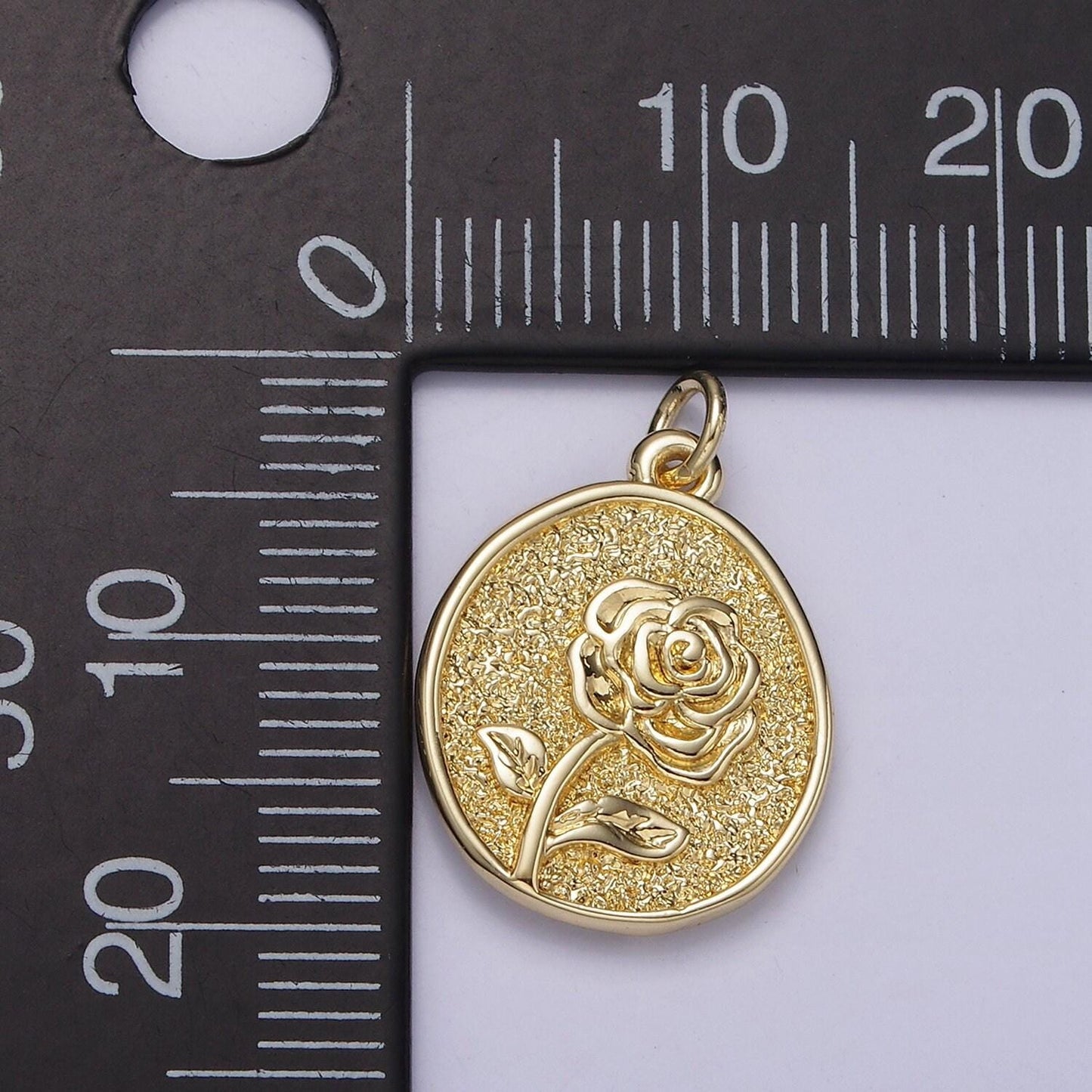 14k gold filled rose june birth flower hammered stamped personalized double sided charm | ag226
