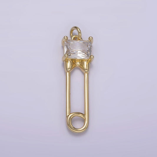 14k gold filled clear baguette cz safety baby pin charm | ag220