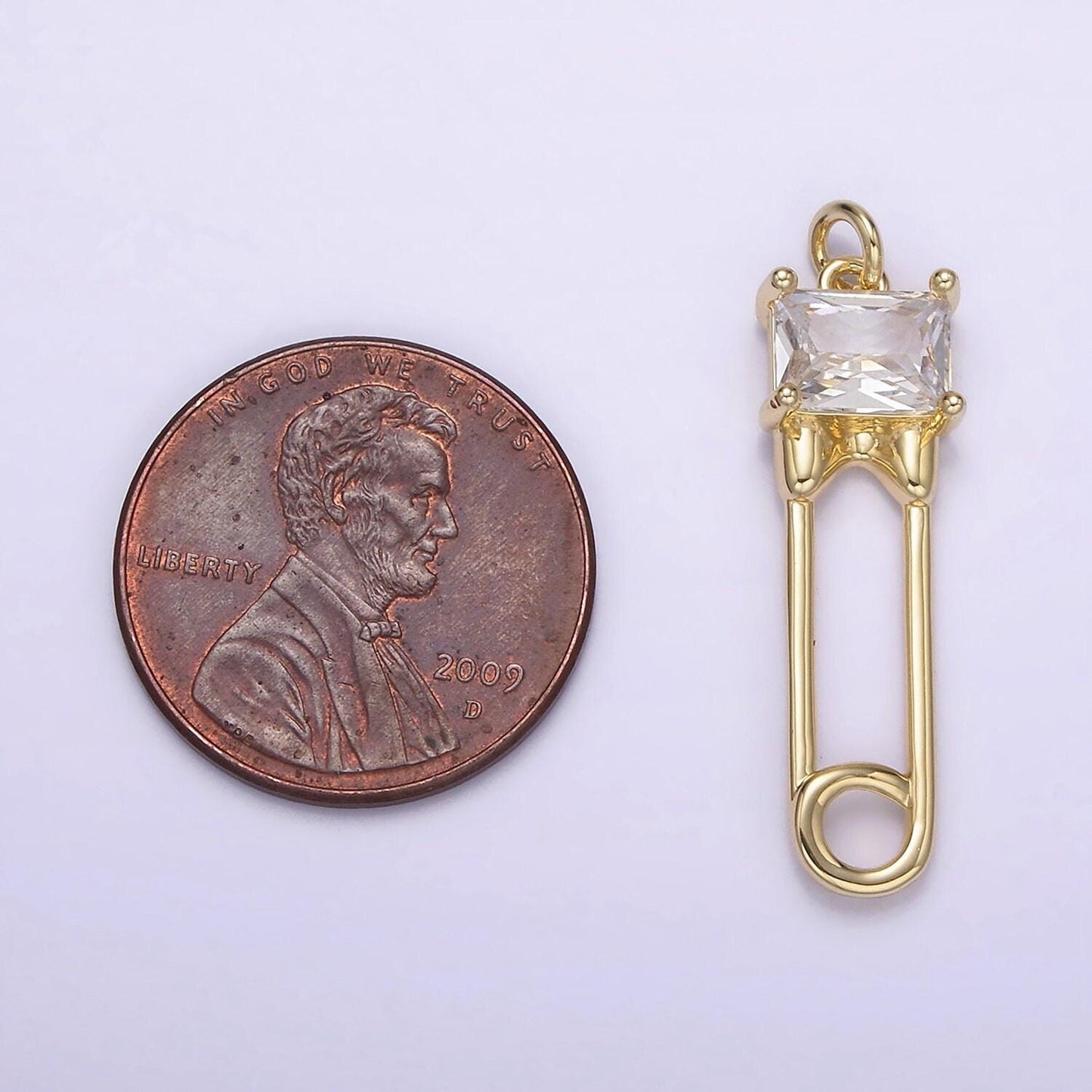 14k gold filled clear baguette cz safety baby pin charm | ag220